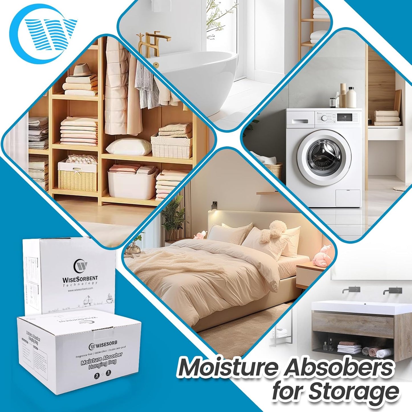 500 Gram Moisture Absorber Hanging Bags 3 Pack - 17.6 oz Fragrance-Free Large Dehumidifier for Closet, Bathroom, Bedroom – Double Leak-Proof Design & Dual-Sided Absorption