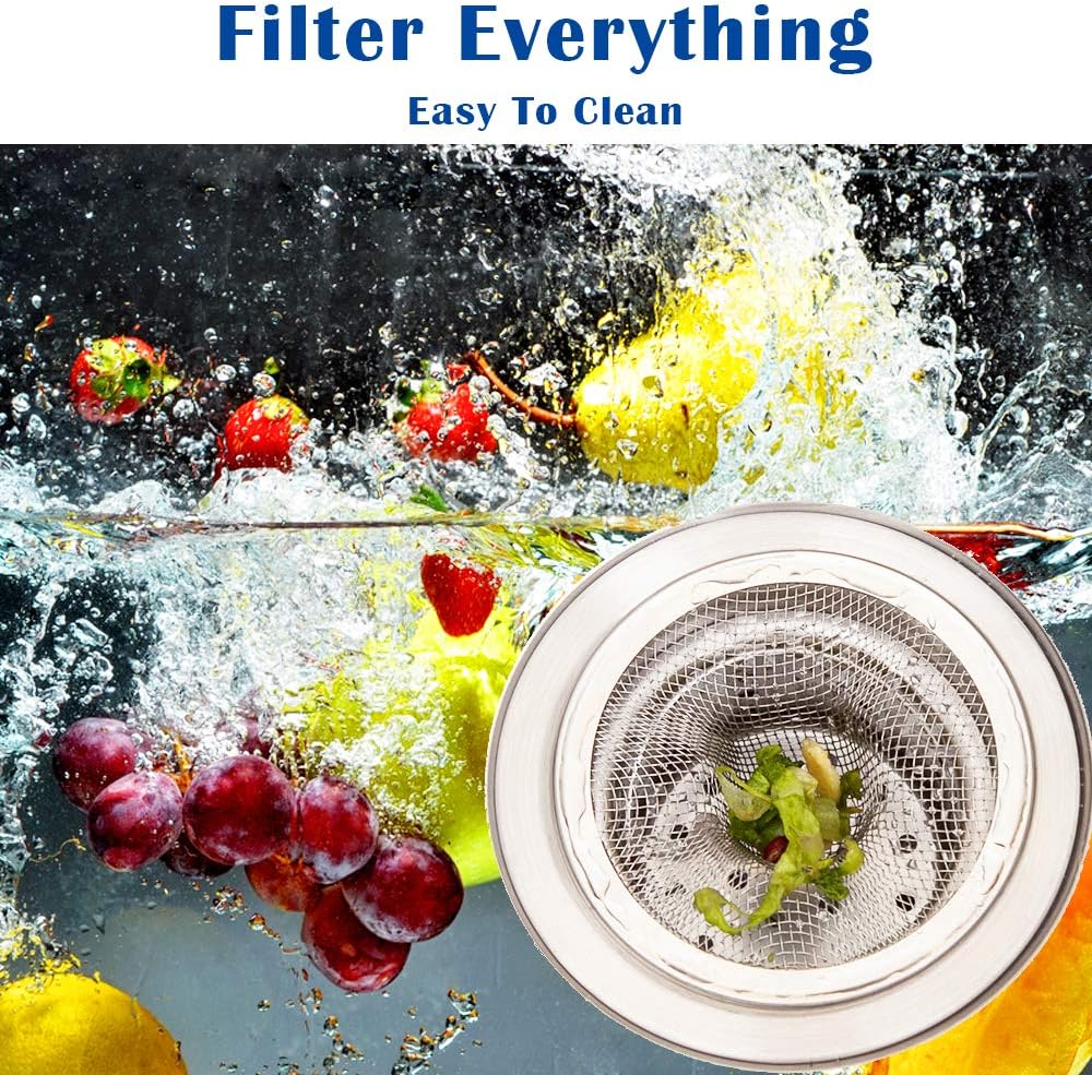 2 Pcs Heavy Duty Stainless Steel Slop Basket Filter Trap, 3.54" Top / 1.65" Mesh Metal Sink Strainer, Perfect for Kitchen Sink/Bathroom Bathtub RV Wash Basin Floor Drain Balcony Drain Hole