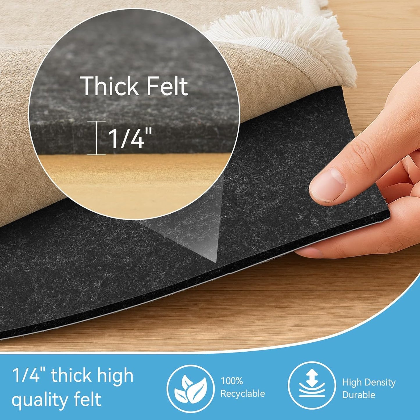 Warmstar 2x8 FT Non Slip Rug Pad,100% Waterproof Felt Rug Pad for Hardwood Floors,1/4” Thick Soft Carpet Pad with Natural Rubber Backing, Secure Grip & Floor Protection