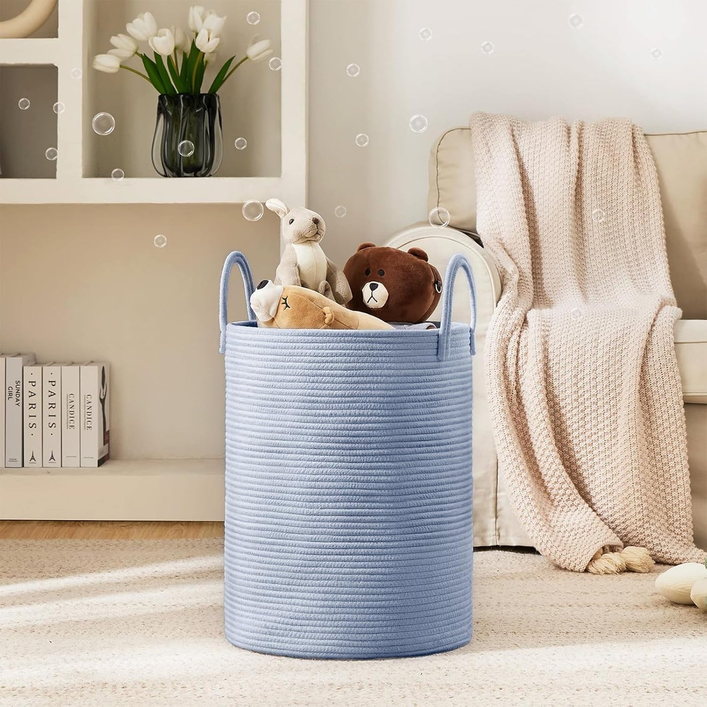 YOUDENOVA Laundry Hamper Basket, Woven 58L Tall Laundry Basket for Blanket Organizer- Nursery Hamper for Bedroom And Bathroom Storage