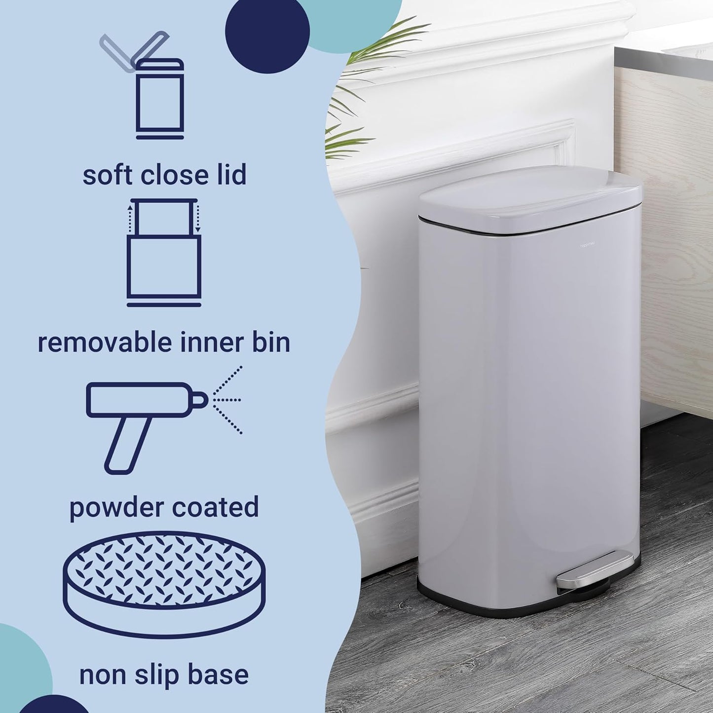 happimess HPM1011D Curtis 8-Gallon Step-Open Trash Can, Fingerprint Resistant, Modern, Minimalistic for Home, Kitchen, Laundry Room, Office, Bedroom, Bathroom, Fog Gray