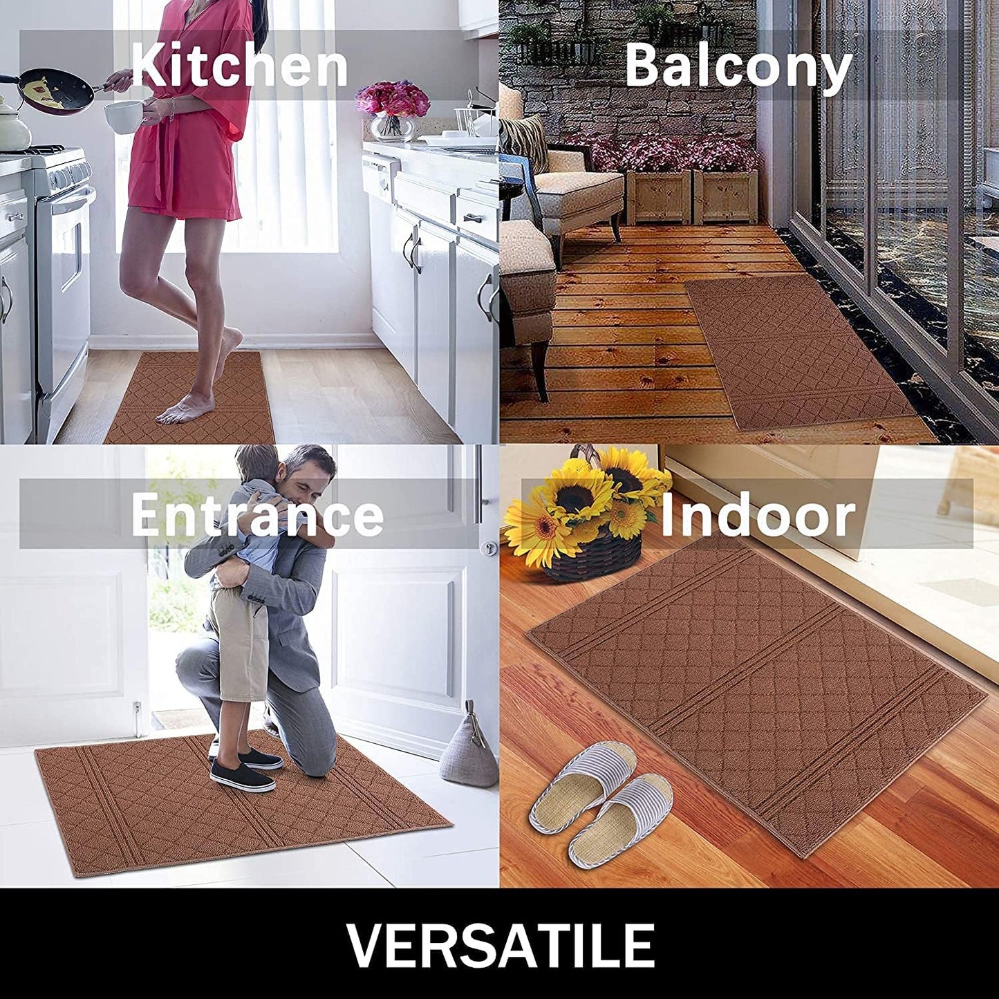 REFETONE Indoor Doormat, Front Back Door Mat 16"x24" Absorbent Rubber Backing Non Slip Door Mats, Low-Profile Resist Dirt Rugs, Machine Washable Door Rug Inside Floor Mat for Entryway, Chocolate