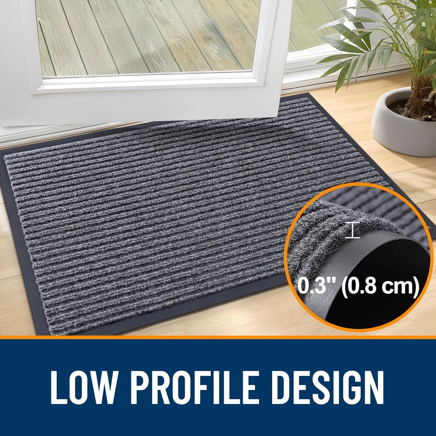 OLANLY Front Door Mat Indoor Outdoor Entrance, Waterproof Heavy Duty Doormat, Fade Resistant, Low Profile, Easy Clean Patio Porch Welcome Floor Mats for Entry, 47x32, Grey