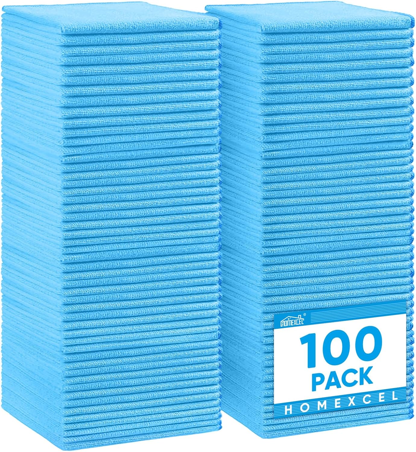 HOMEXCEL Blue Microfiber Cleaning Cloth, 100 Pack Cleaning Towels for Kitchen, Lint Free, Scratch-Free, Highly Absorbent, and Reusable Cleaning Rags for House, Window and Glass, Cars, 11.5 X11.5 inch