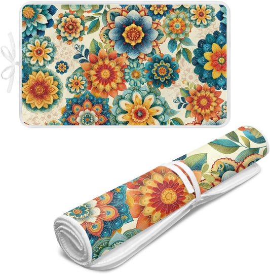 Boho Ironing Mat Foldable Ironing Pad Portable Board Iron Board Alternative Cover,Foldable Cover Flower Small Iron Mat for Table Top,Washer and Dryer 32 x 16 Inch