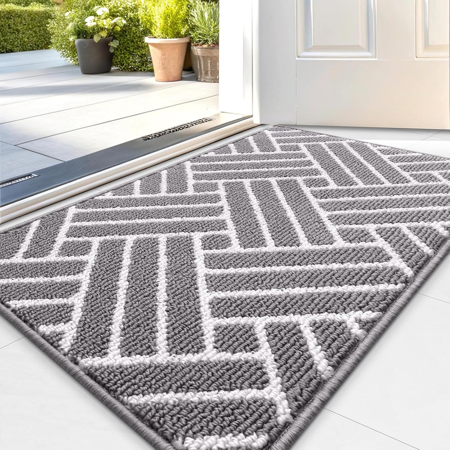 OLANLY Indoor Door Mat, 36x24 Inch, Dirt Resistant and Absorbent, Non-Slip Rubber Backing Floor Mats, Easy Clean Low-Profile Doormat for Entryway, Front Door, and Inside Entrance, Grey