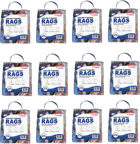 Premium Color Knit Cleaning Rags (2 lb. Bag - Pack of 12) – Shop Rags Bulk for Workshops, Mechanics, Painters, and Home Use, Multipurpose Cotton T-Shirt Rags