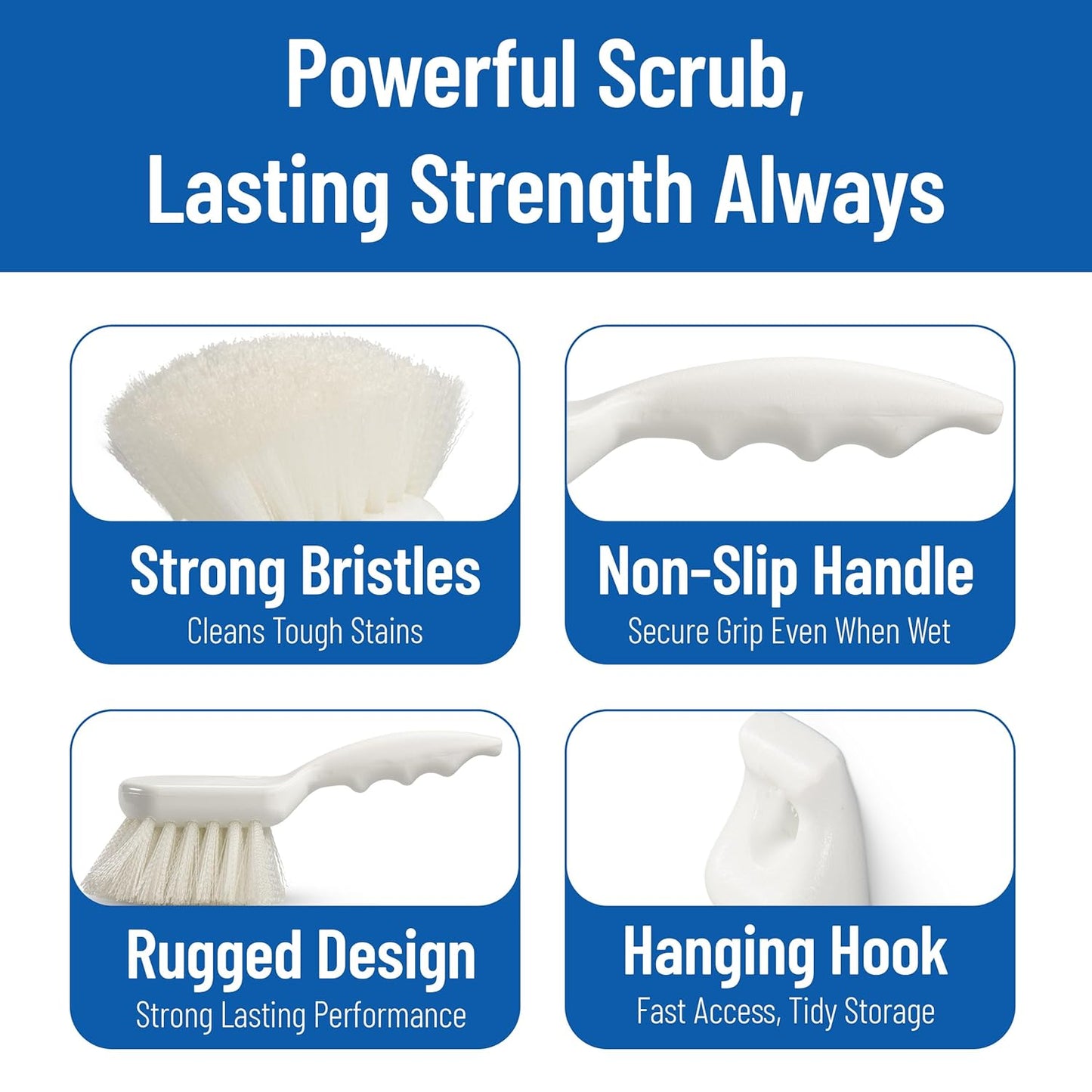 SPARTA 3662000 Flo-Pac Plastic Handle Utility Scrub Brush, Nylon Bristles, 2" Bristle Trim, 8" Length, White, 1 Count (Pack of 1)