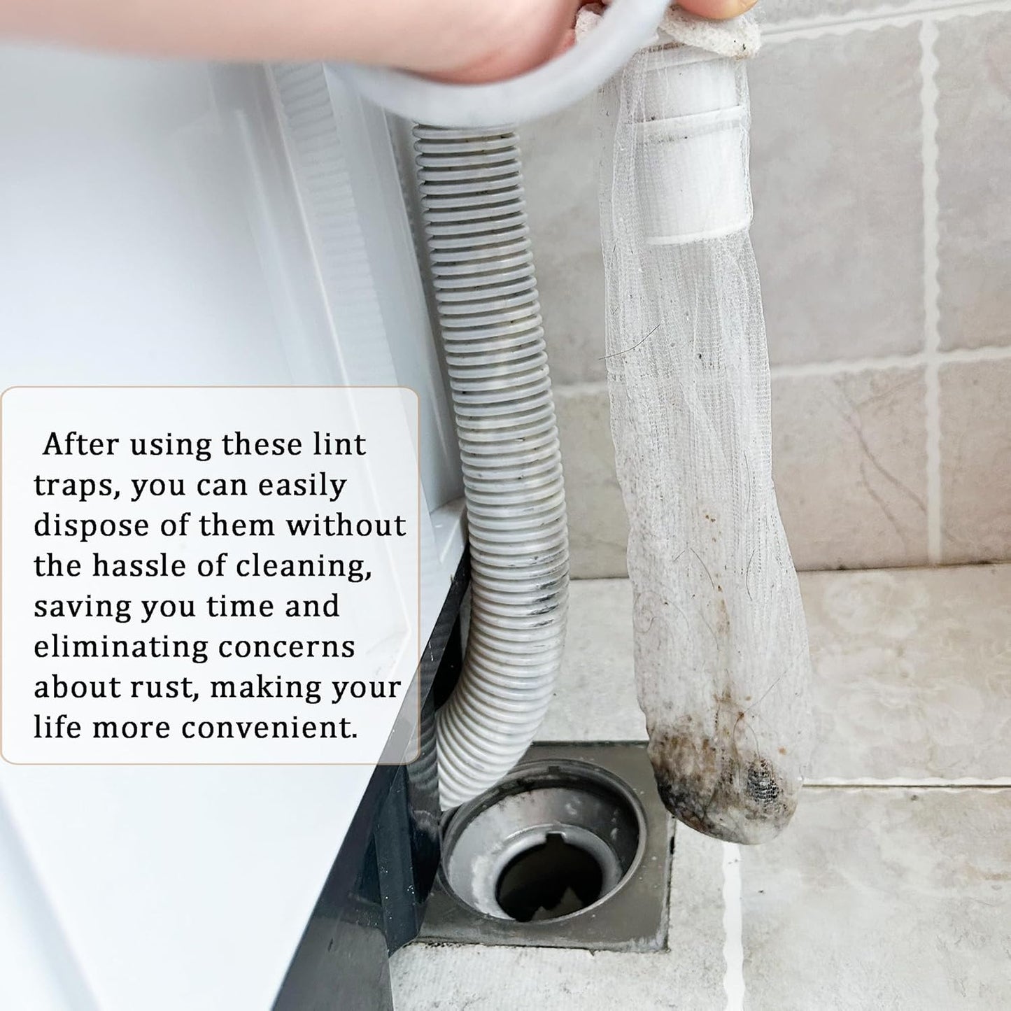 150 Pack Lint Traps for Washing Machine Hose - Washer Hose Lint Catcher Laundry Hair Catcher Includes 150 Nylon Mesh Lint Traps and 150 Cable Ties Fits Most Washing Machine (Disposable)