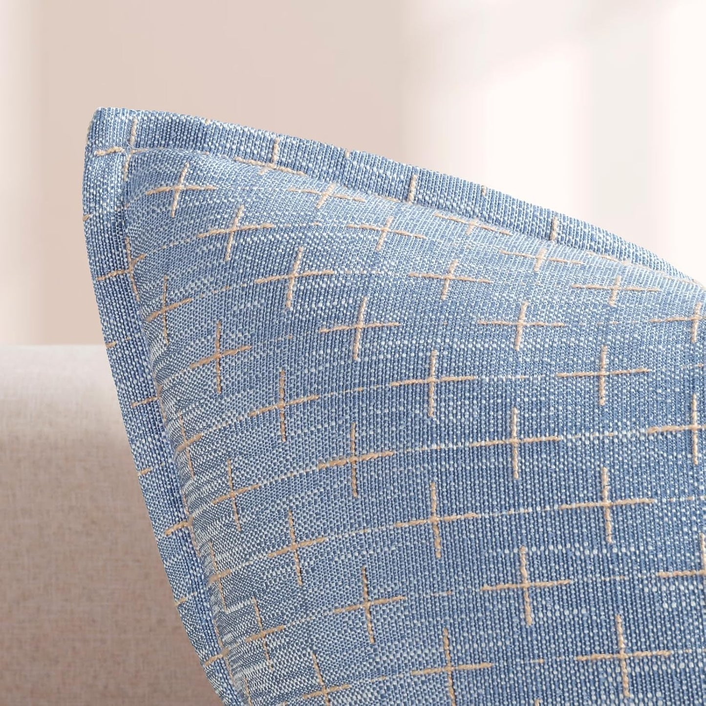 ZWJD Pillow Covers 16x16 Set of 2 Soft Polyester Textured Pillow Covers with Stylish Flange Edge Cozy Farmhouse Throw Pillows for Couch Bed Sofa Living Room