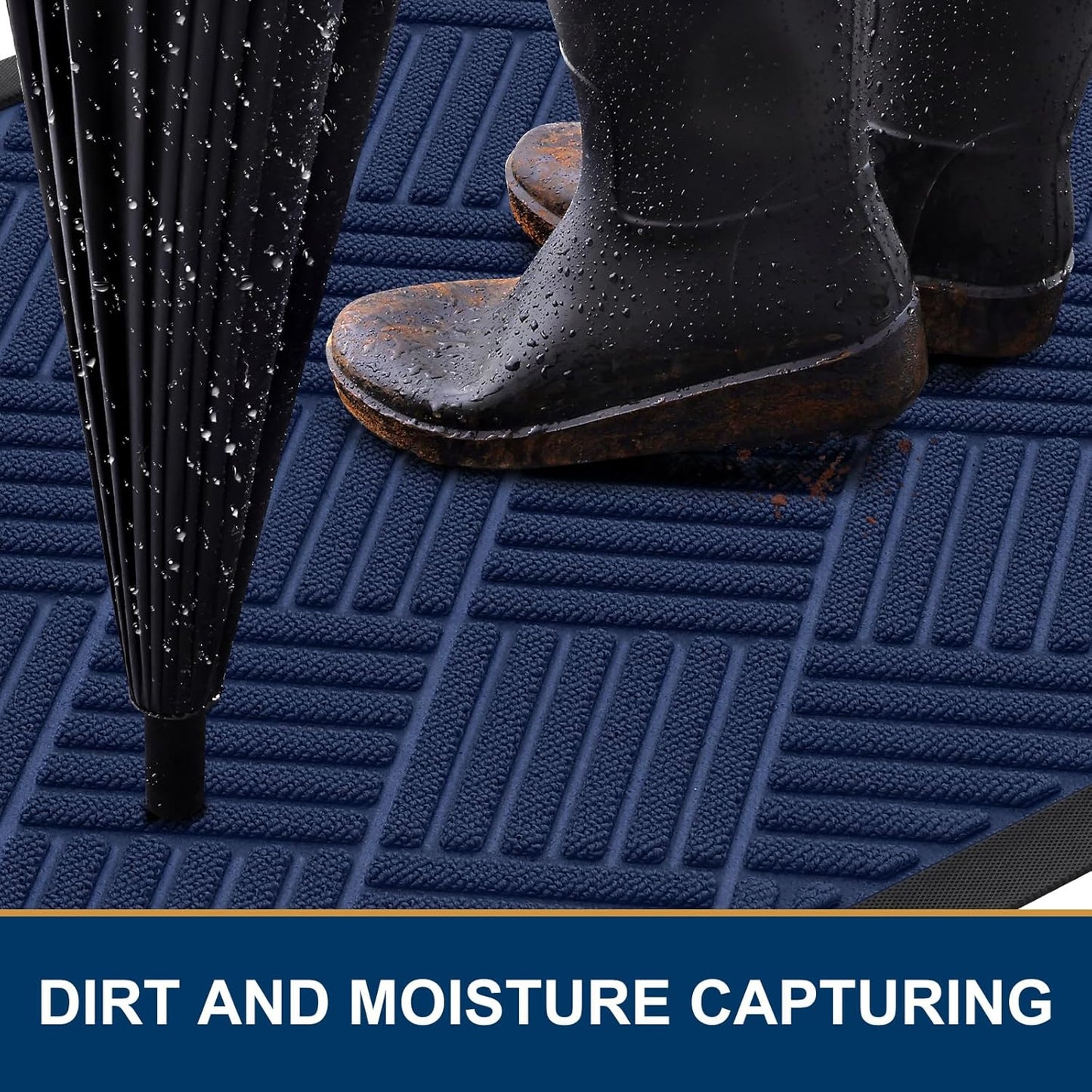Smiry Front Door Mat Outside Entrance, Heavy Duty Outdoor Indoor Natural Rubber Doormat, Non Slip, Trap Dirt and Moisture, Easy Clean, Low Profile Patio Porch Entryway Mat, 35x23, Navy Blue