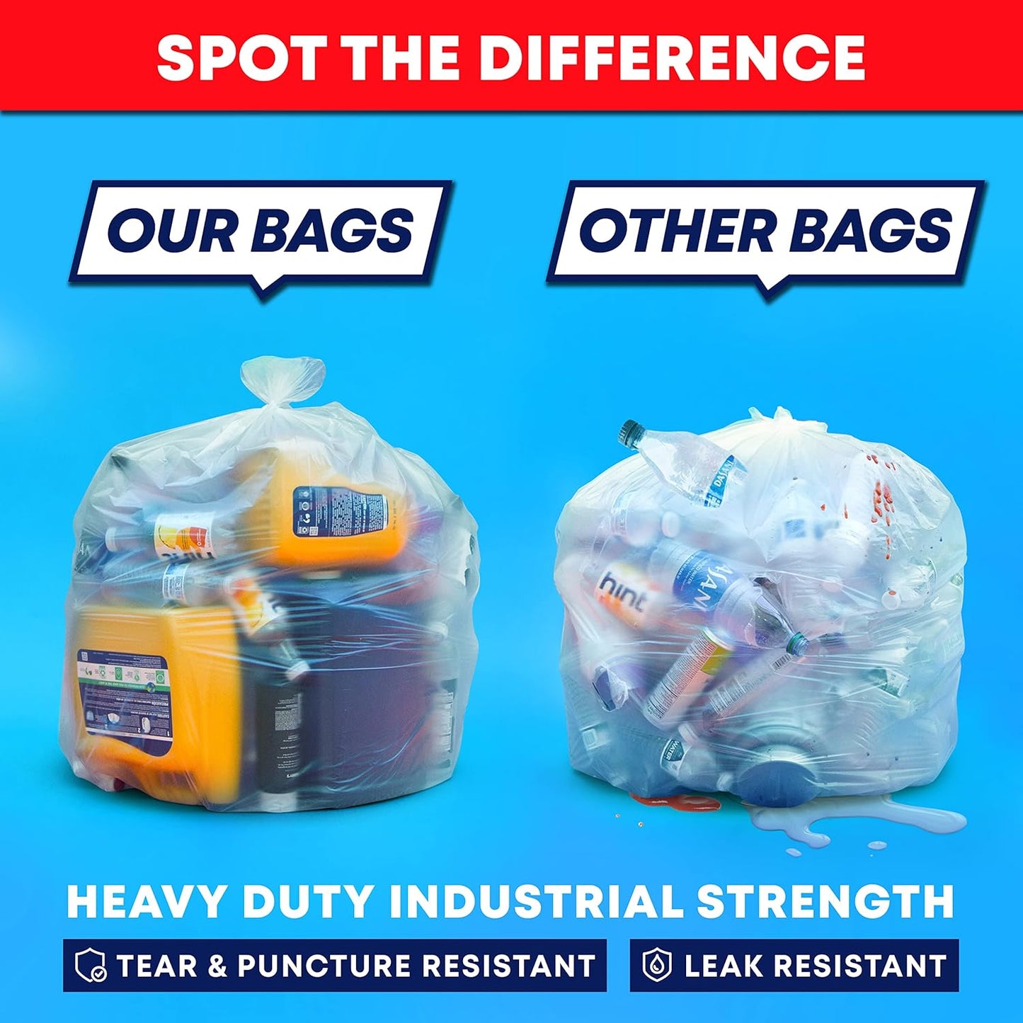 Tasker 30-33 Gallon Clear Trash Bags Heavy Duty (Mega ValuePack 250 Bags) Large Plastic Bags, Great for Recycling 30 Gallon - 32 Gallon - 35 Gallon. Clear Large Trash Bags