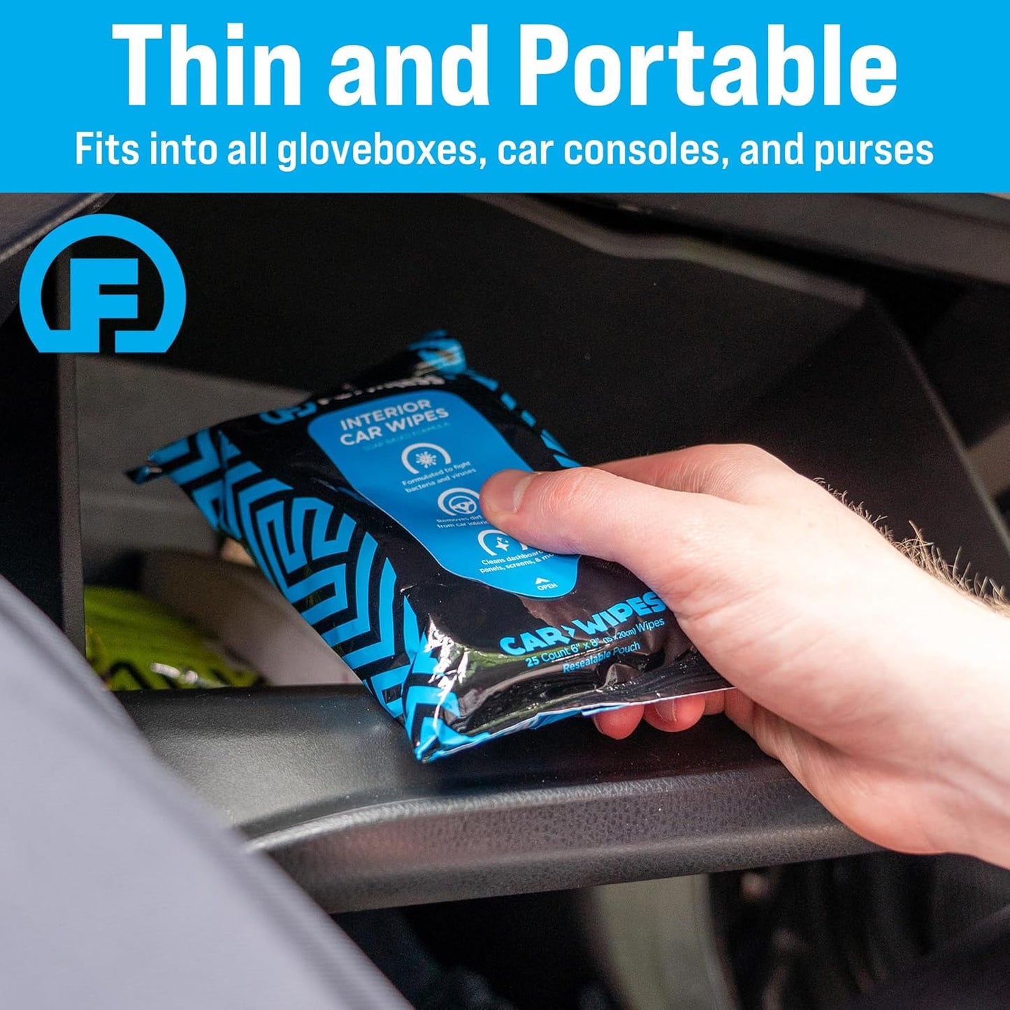 Fortress Car Interior Wipes with Microfiber Cloth (25 ct, Pack of 12) for Car Interior Cleaning, Dashboard, Seats, Detailing, and Steering Wheel [Travel Size] Skin-Safe Car Interior Cleaner Supplies