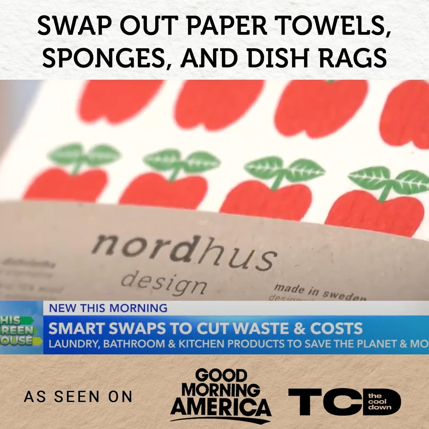 Nordhus Design Swedish Dishcloths, 5 Pack Oranges, Made in Sweden - Reusable, Washable Cellulose Cotton Kitchen Cloths - Replace Paper Towels, Wipes, Sponges, Dish Rags