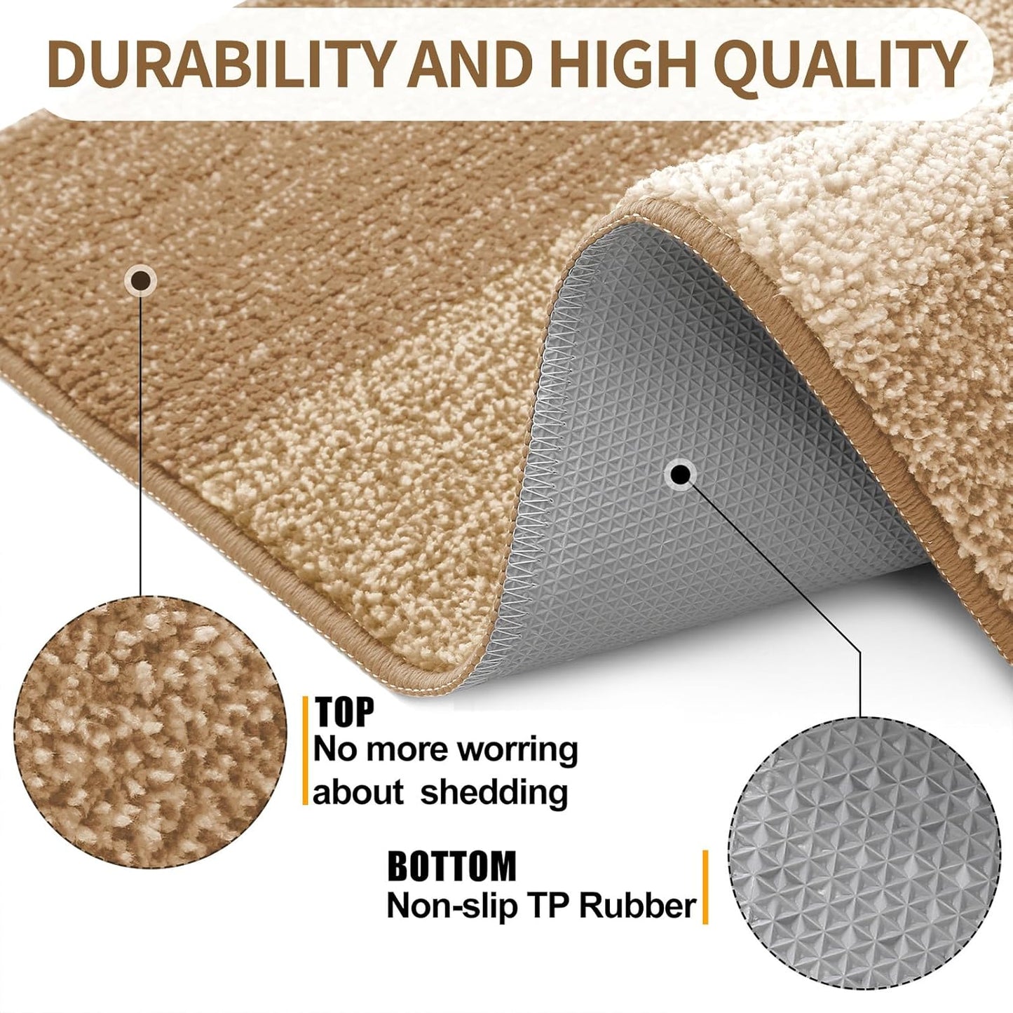 Kitinjoy Indoor Outdoor Door Mat, 40x32 Non-Slip Absorbent Dirt Trapper, Low-Profile Washable Inside Entrance Front Floor Mat, Sturdy Soft Entry Doormats for Entryway, Camel