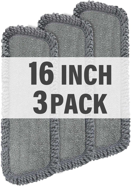 16.5 inch Mop Pads Refills, 3 Pack Microfiber Reusable Replacement Mop Pads Flat Replacements Heads for Wet Or Dry Floor Cleaning and Scrubbing, Grey Tassel Cloth