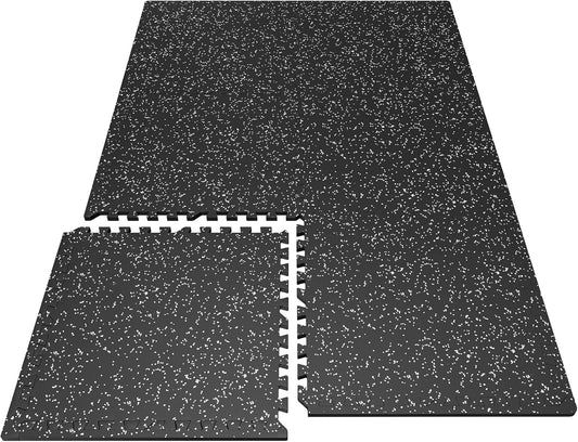 PRAISUN 0.6" Thicker Gym Mat, 6 Tiles 24 Sq Ft Workout Mats, Interlocking Foam Tiles with Rubber Top, High Density EVA Foam, Exercise Mat, Gym Flooring for Home Gym, Garage, 24 x 24in, Black/Grey