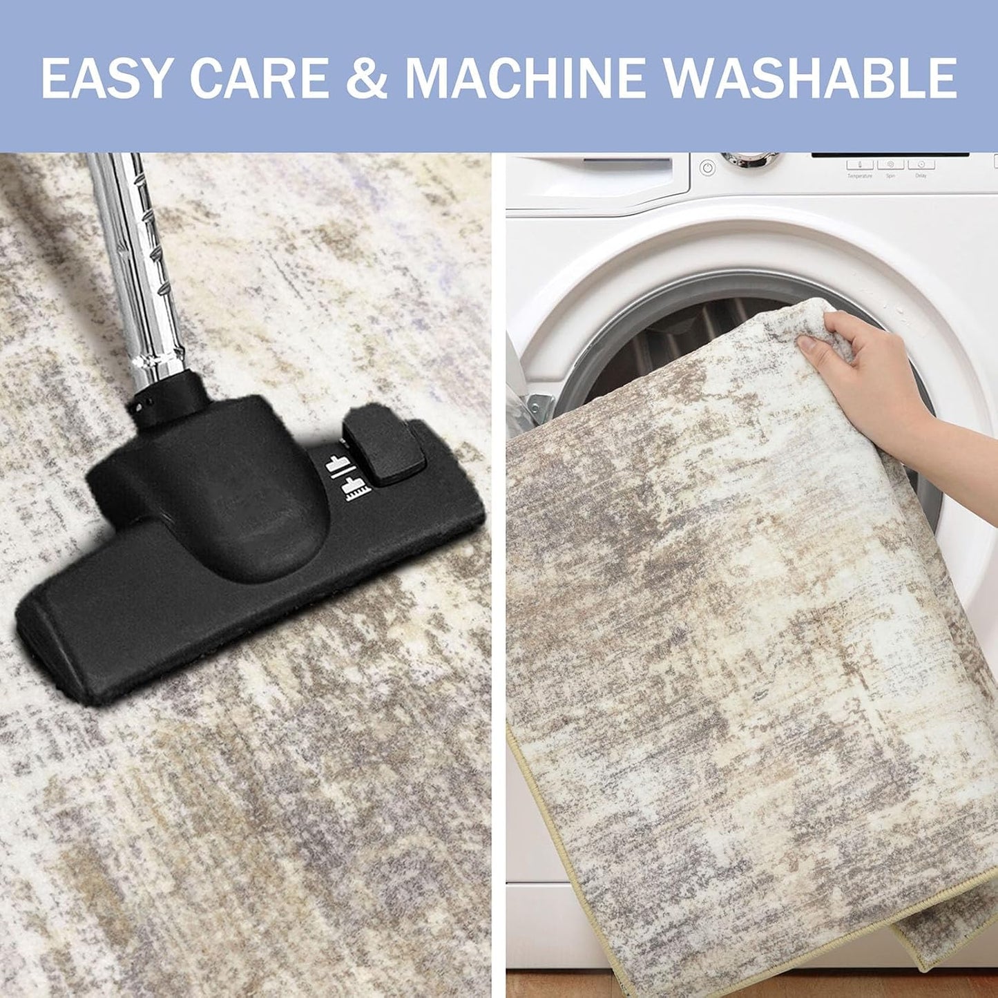 IOHOUZE Abstract Area Rug 4x6 Ft Washable Rugs for Entryway Indoor, Non Slip Small Living Room Rugs Printed Faux Wool Throw Rug, Floor Carpet for Kitchen Nursery Playroom, Beige Brown