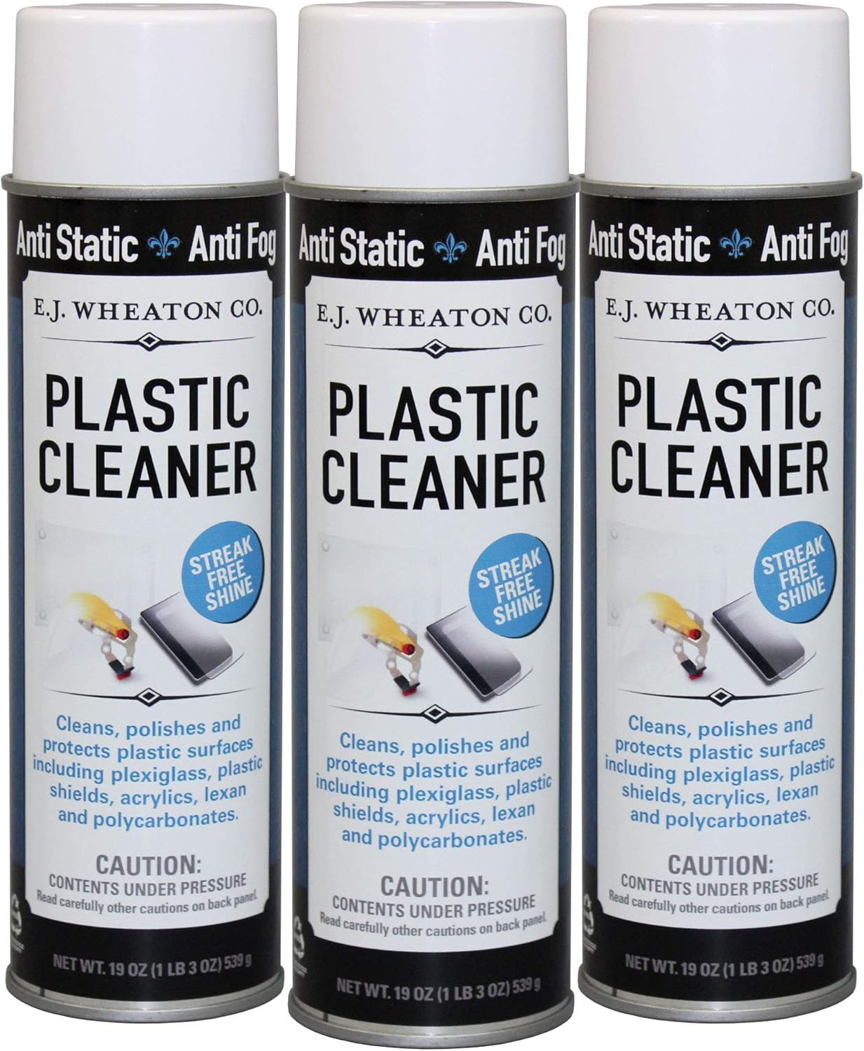 E.J. Wheaton - Plastic Cleaner & Protectant, Cleans, Polishes & Protects Plastic Surfaces (3 Pack), Anti-Fog, Anti Static, Use on Shields, Touchscreens, Electronics and More, 19 Oz. Each