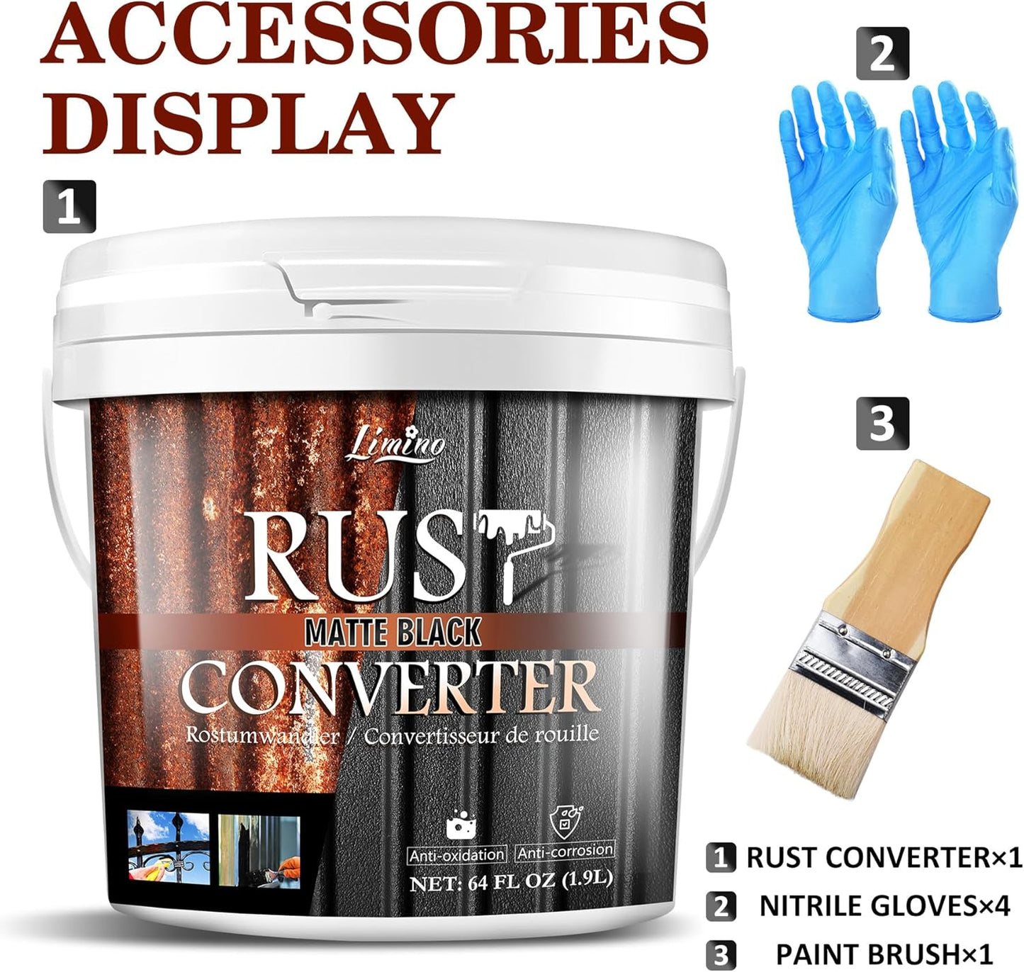 Rust Converter for Metal - Black Metal Primer and Rust Remover, Reformer ＆ Encapsulator, Long-lasting Anti-Rust Effect, Inhibitor Paint for Cars and Various Surfaces - 64 fl. oz