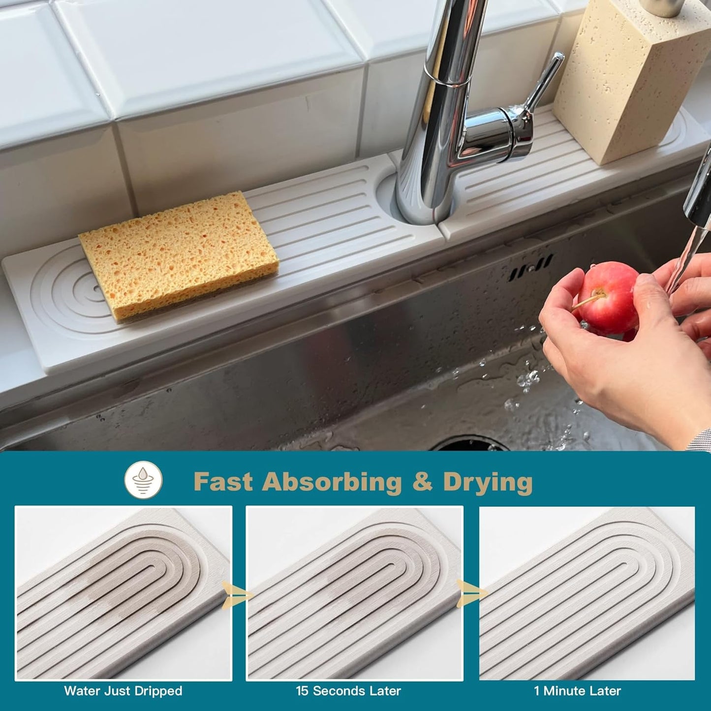 Kitchen Sink Faucet Mat - Water Absorbing Stone Drying Tray(WHITE) 23.6"
