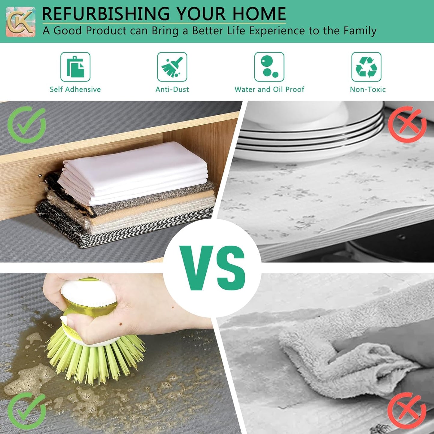 Self-Adhesive Shelf Liner Kitchen Liner, Waterproof Backed Paper Easy Peel and Stick Contact Liner Without Residue for Decor Your Desk Surface, Kitchen Countertops (Silver, 11.8 x 59 inches)