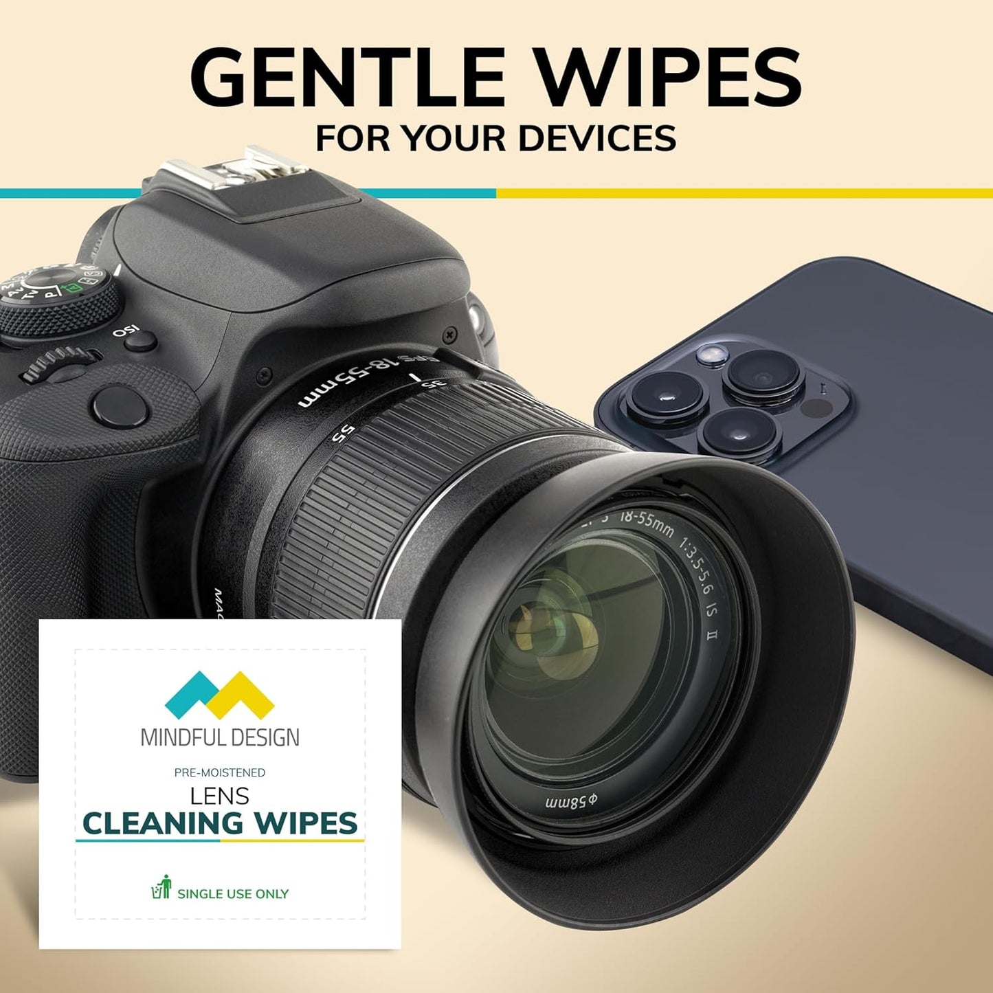 Mindful Design Lens Cleaning Wipes for Eyeglasses, 210ct - Individually Wrapped, Eye Glass Cleaning, Lens Wipes for Glasses/Sunglasses, Packaging May Vary