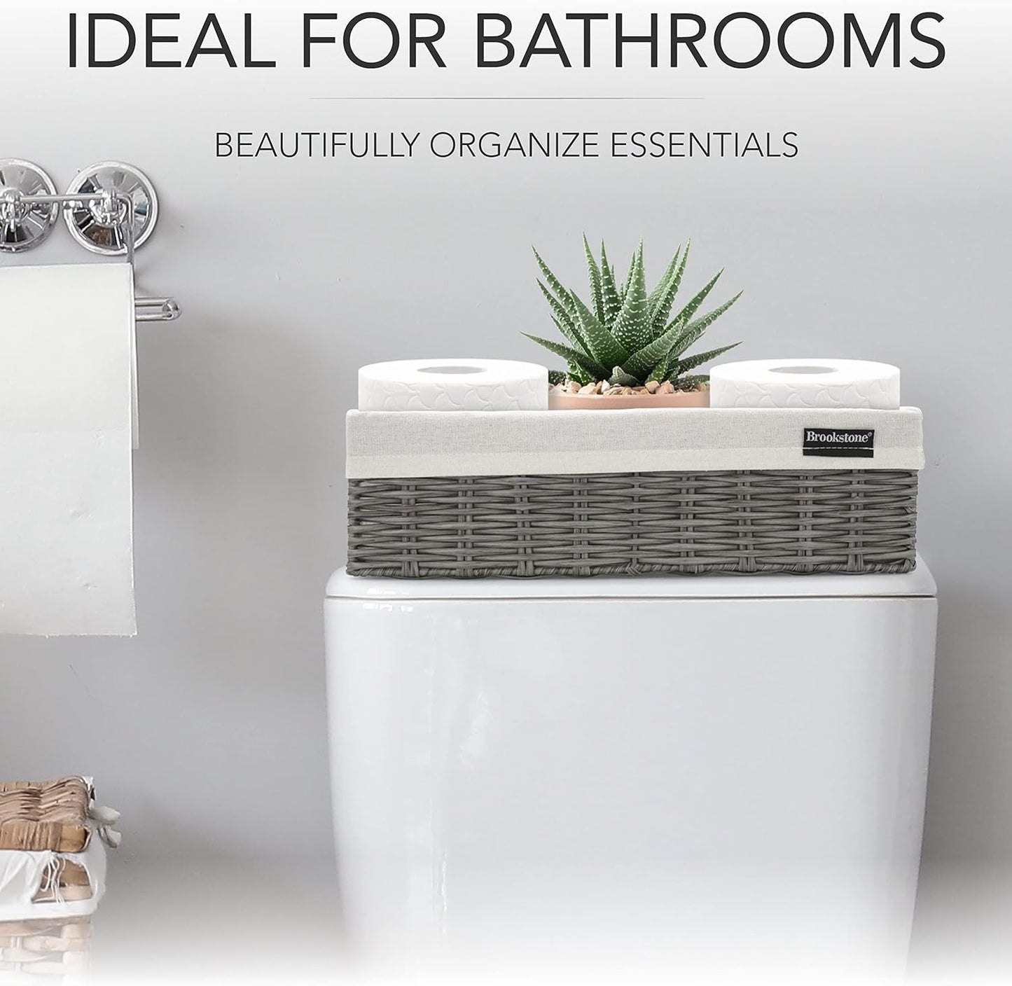 Brookstone Wicker Shelf Storage Basket Decorative Shelf Bin, bathroom organizers and storage, Boho Living Room Decor, Summer Storage 2025 - Single Basket