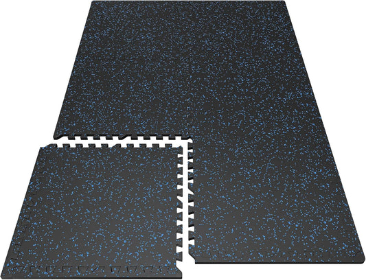 PRAISUN 0.6" Thicker Gym Mat, 6 Tiles 24 Sq Ft Workout Mats, Interlocking Foam Tiles with Rubber Top, High Density EVA Foam, Exercise Mat, Gym Flooring for Home Gym, Garage, 24 x 24in, Black/Blue