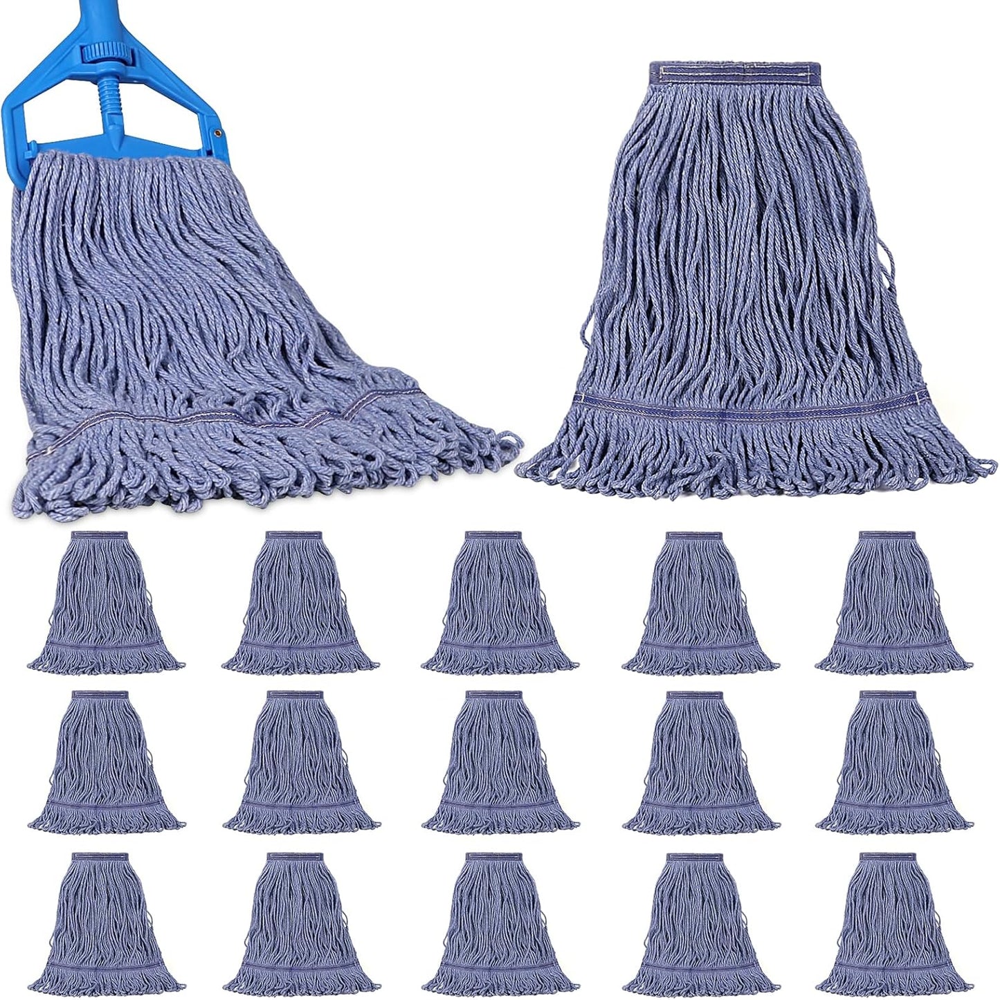JERIA 16 Pack Heavy Duty Mop Head Replacements,String Mop Head for Commercial,Used for Home,Office and Kitchen,Washable,Reusable Mop
