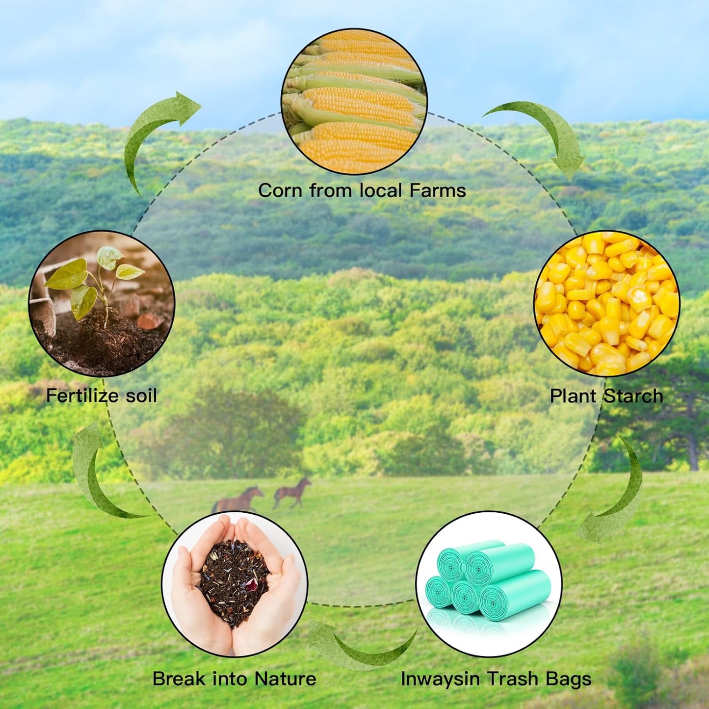 2.6 Gallon Mini Compostable Trash Bag - Small Garbage Bags For Bathroom Can Blue 100 Count 10 Liter Biodegradable Unscented Waste Basket Liners Bathroom Kitchen Office Strong Thick Inwaysin