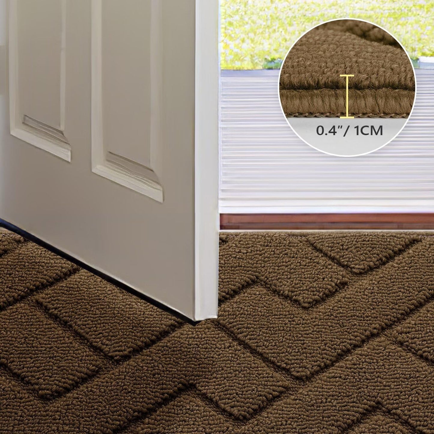 hicorfe Front Door Mat Outside Entrance,24"x35" Absorbent Muddy Dirt Resist Welcome Door Mats Outdoor Indoor,Stain and Fade Resistant,Non Slip Backing Entry Mat Doormat for Entryway (Dark Brown)