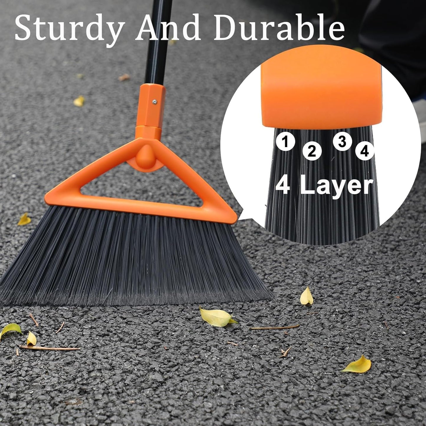 Outdoor Indoor Broom, Brooms for Sweeeping Indoor, Heavy-Duty Kitchen Broom with Long Pole, Angle Broom Orange for Garages Restaurant Courtyard Office Slidewalk Lobby Sweep Dust