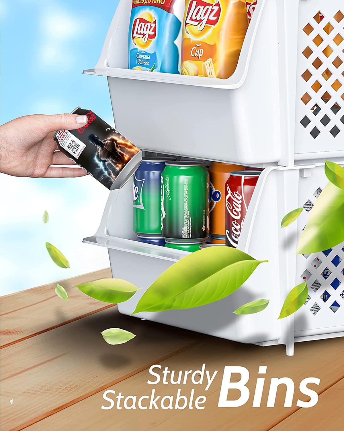 TidyFriend Plastic Stackable Bins for Pantry, 24 Pack Large Stacking Bins Open Front Kitchen, and Bathroom Organization, Open Front Design (White)
