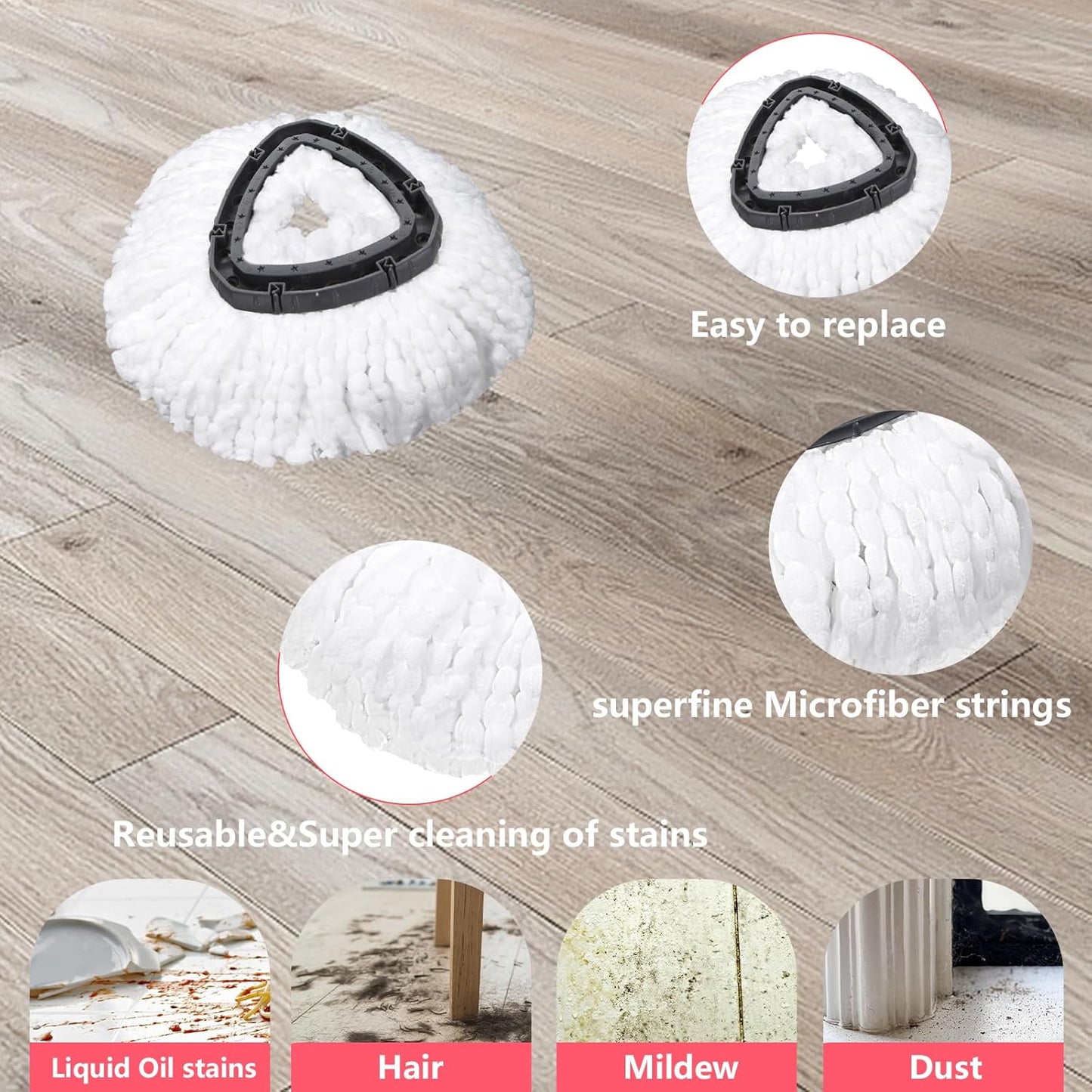 Mop Replacement Heads 2 Pcs & 1 Scrub Brush Combo for Ocedar Easywring 1-Tank System,Microfiber Spin Mop Replacement Head,Machine Washable for Bathroom,Kitchen,Tub and Tile Cleaning