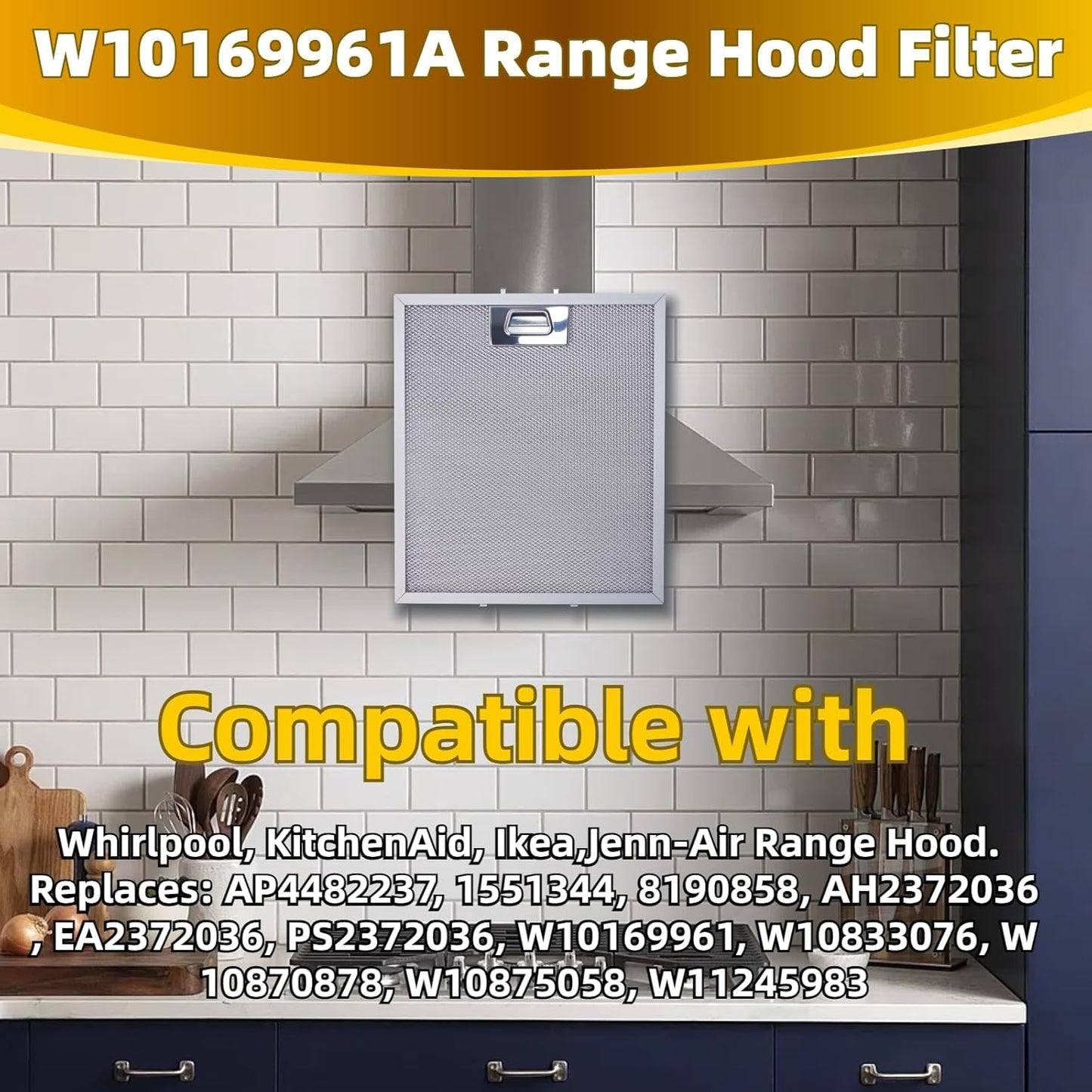 W10169961A 5 Layer Aluminum Mesh Range Hood Filter Replacement 12" x 10.5" for Whirlpool Vent Hood Filter Oven Overhead Exhaust Fan 2 pack