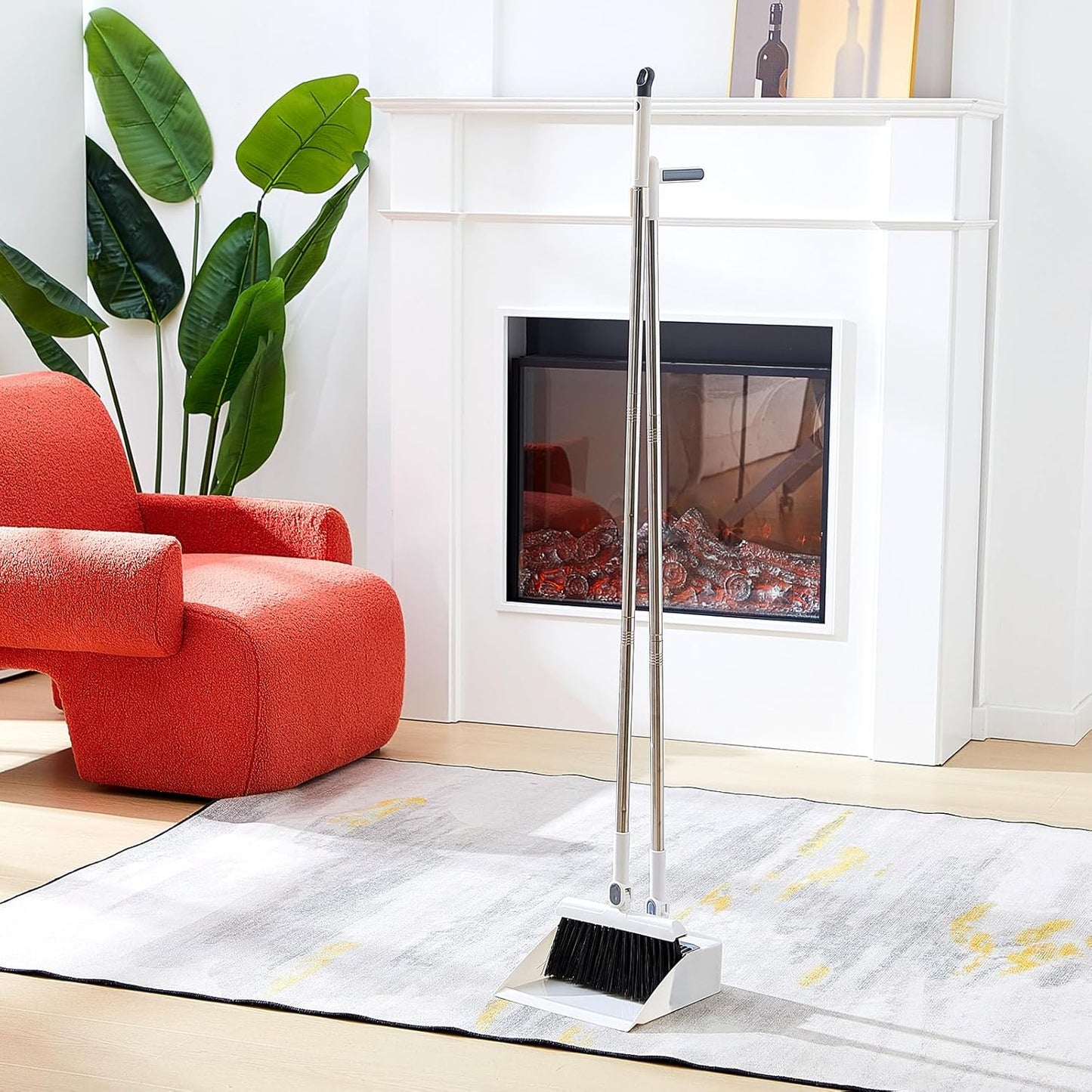 Suclain 4 Set 8 Pcs Broom and Dustpan Set 47 Inch Long Handle Brooms for Sweeping Indoor Household Dustpans for Indoor Outdoor Kitchen Floor