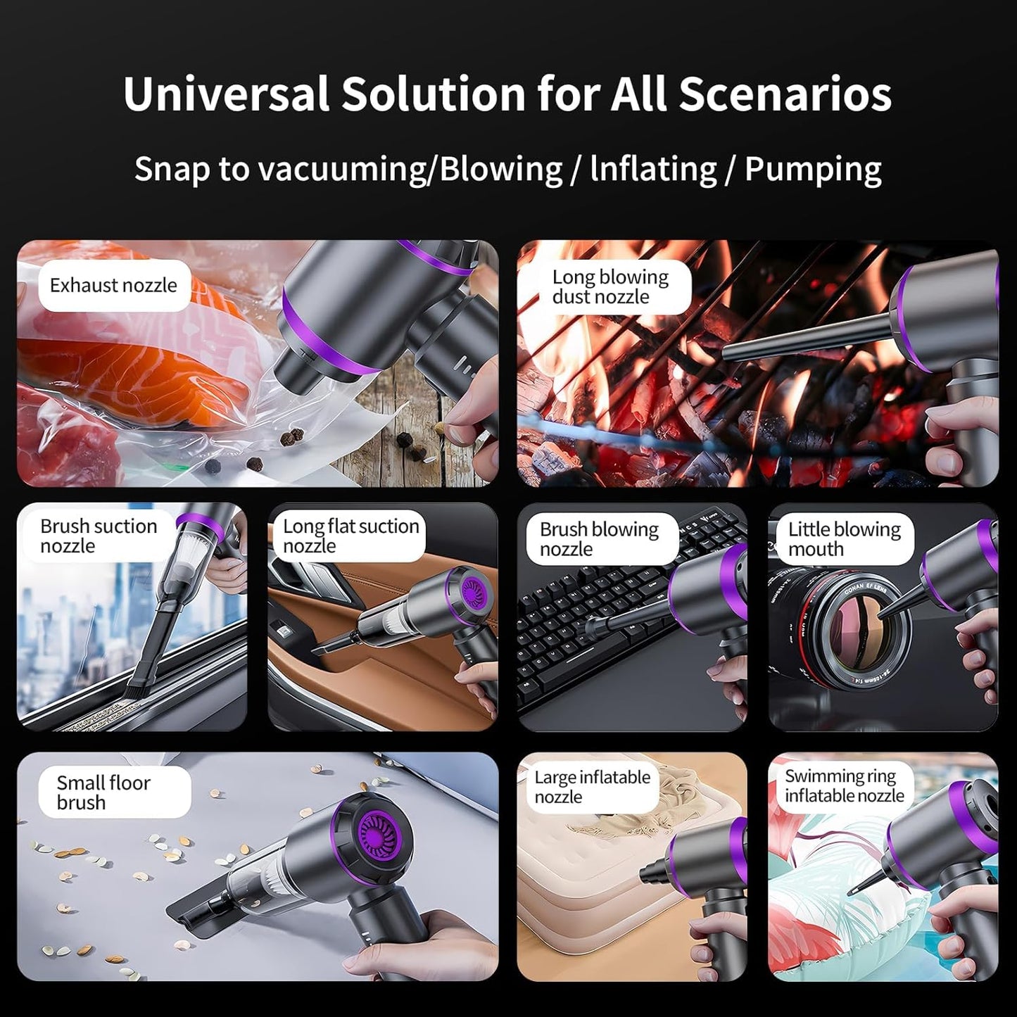 Mini Cordless Handheld Car Vacuum Cleaner/Air Duster/Blower/Hand Pump, 21000 PA High Power Brushless Motor, Portable Keyboard Vacuum Cleaner with Multi-Nozzles for Home, Office, Computer(Purple)