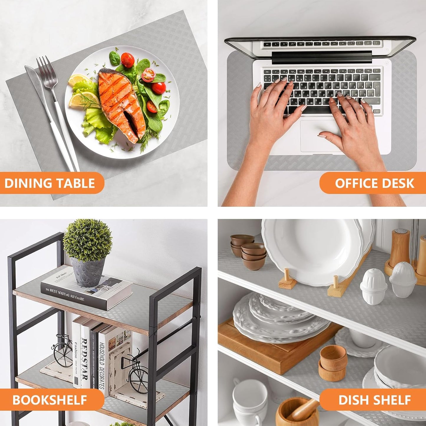 Light Gray Shelf Liners for Kitchen Cabinets Refrigerator Liners Waterproof & Oil-Proof Kitchen Cupboard Liner Drawer Mats EVA Material Non Adhesive Fridge Liner for Shelves 17.5 x 236.2 Inches