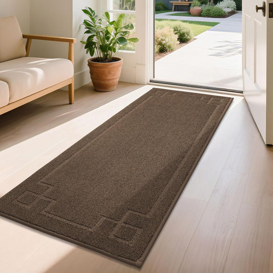 BEQHAUSE Door Mat 24" x 60", Non-Slip Door Mats Indoor Entryway Rugs Washable Low-Profile Absorbent and Stain Resist Floor Mats, Dog Door Mat for Front Back Door, Muddy Wet Shoes & Paws, Brown