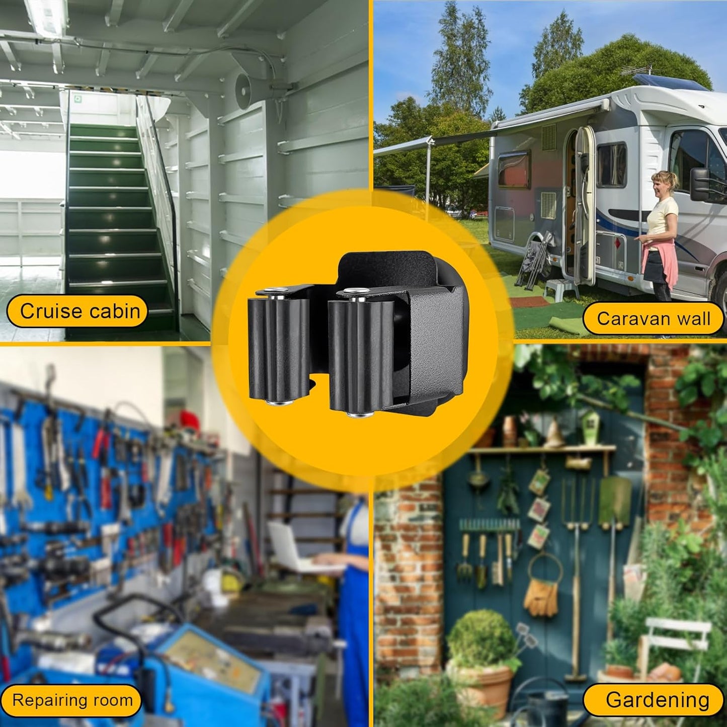 Upgraded Magnetic Broom and Mop Holder Wall Mount, Space-Saving Heavy Duty No Drill Over the Door Broom Gripper RV Camper Wall Organizer,Black,4 Pcs