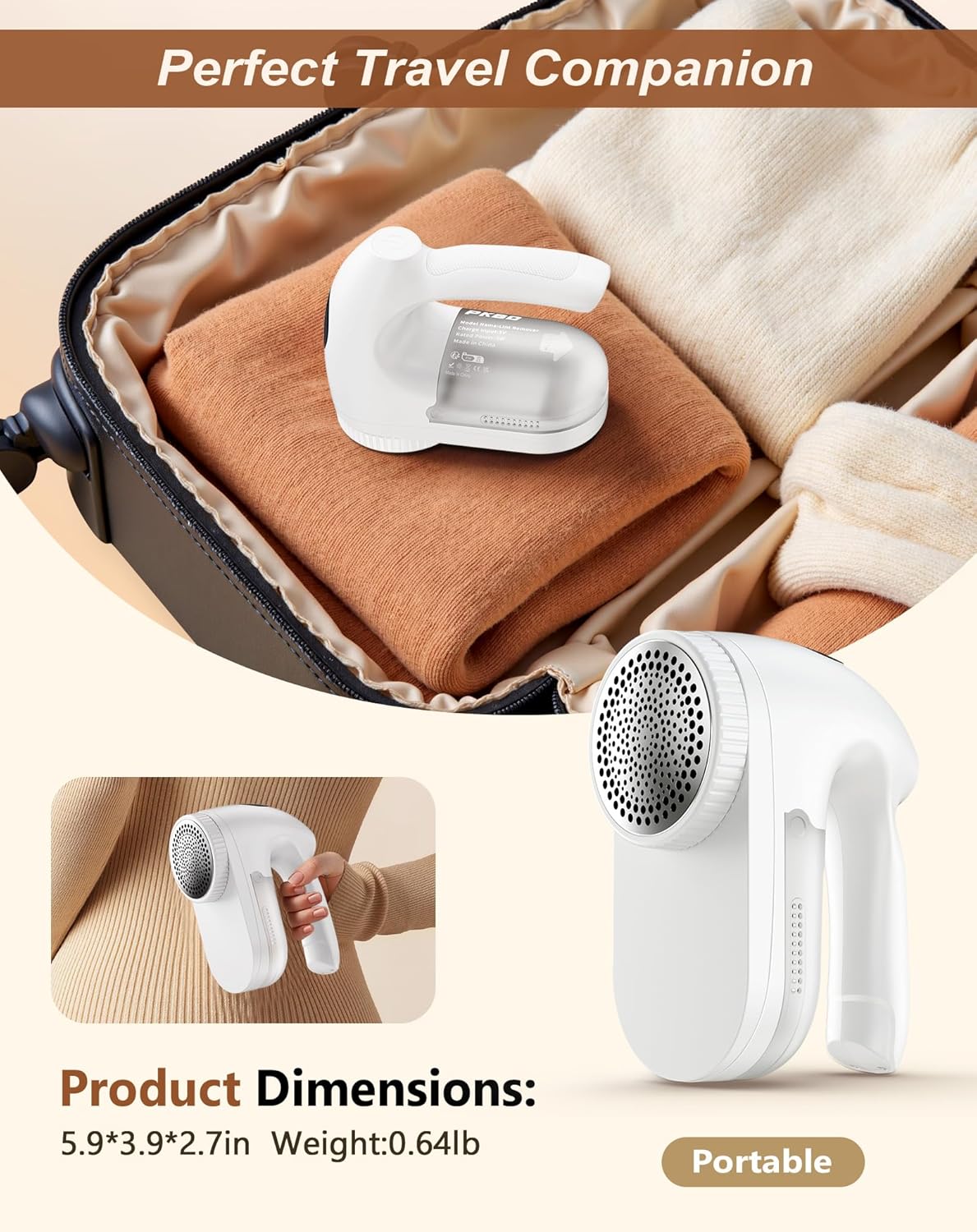 IPX6 Waterproof Washable Electric Fabric Shaver and Lint Remover, Rechargeable Sweater Defuzzer with 3 Free Extra Blades, Quickly and Effectively Remove Fluff, Fuzz, Bobbles for Clothes, White