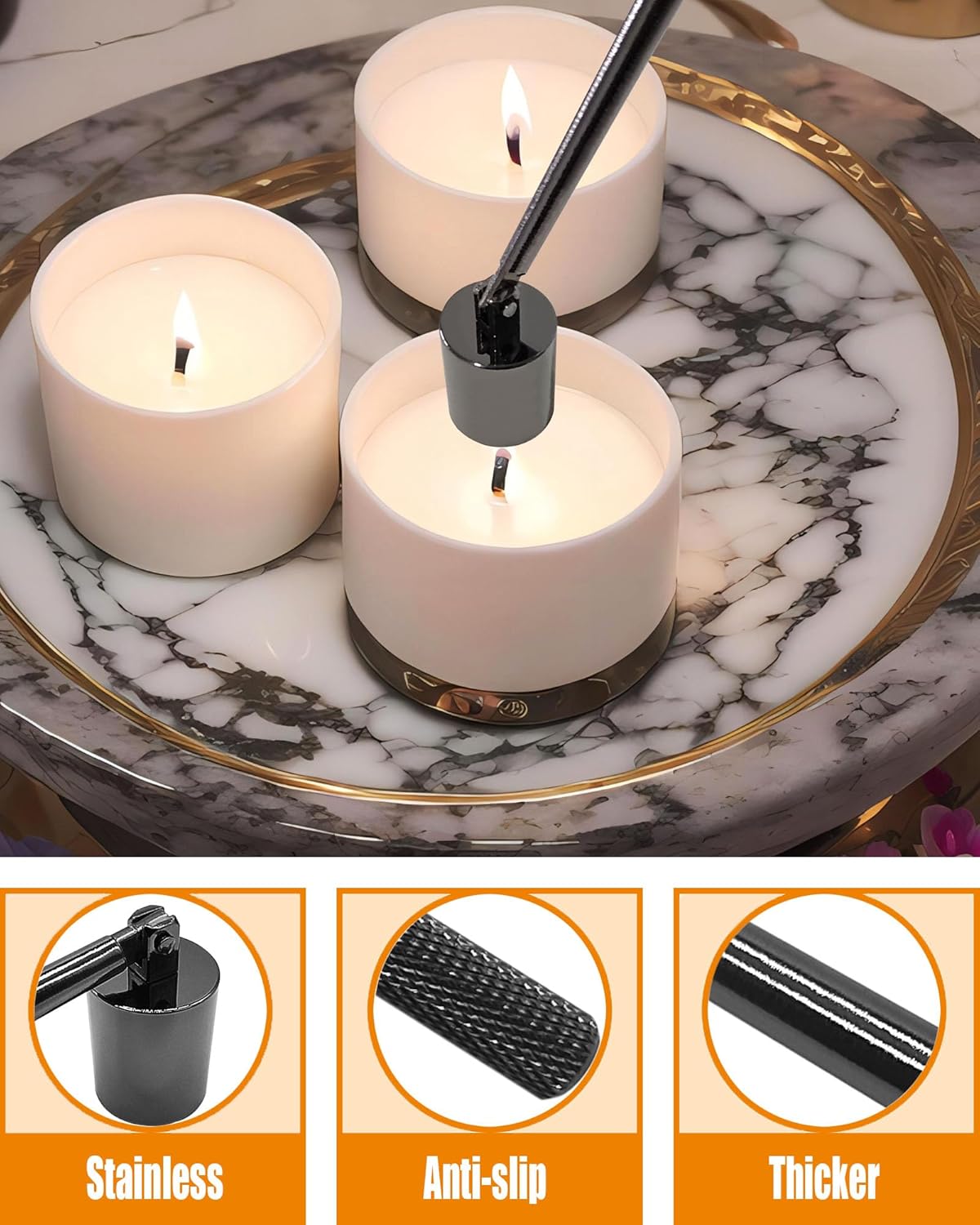 4 in1 Candle Accessory Set with Rechargeable Candle Lighter, Candle Wick Trimmer, Candle Wick Snuffer, Candle Wick Dipper, Candle Care Kit (Silver Black)