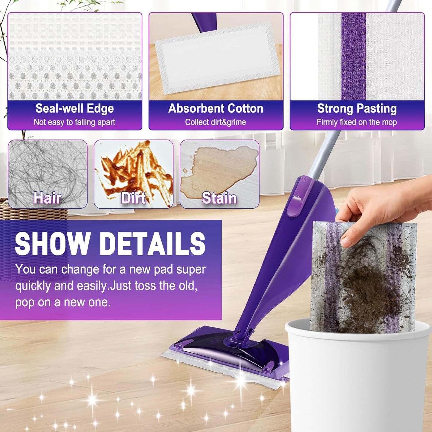 40Pack Mopping Pad Refill for Wetjet Mop Compatible with Wet Pads Refill Replacement for Wet Jet Pads Disposable Multi Surface Floor Mop Pads, Thickness & Absorbent