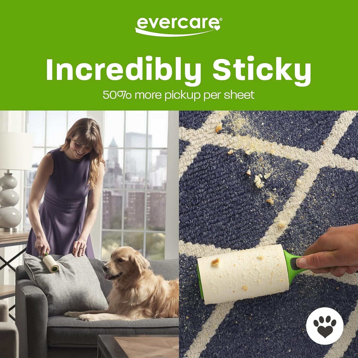 Evercare All Purpose Pet Hair Lint Roller, 100 Sheets – Reusable Sticky Roller for Pet Hair, Cat & Dog Hair Remover, Lint Remover, Pet Hair Remover for Furniture, Clothing & Cars