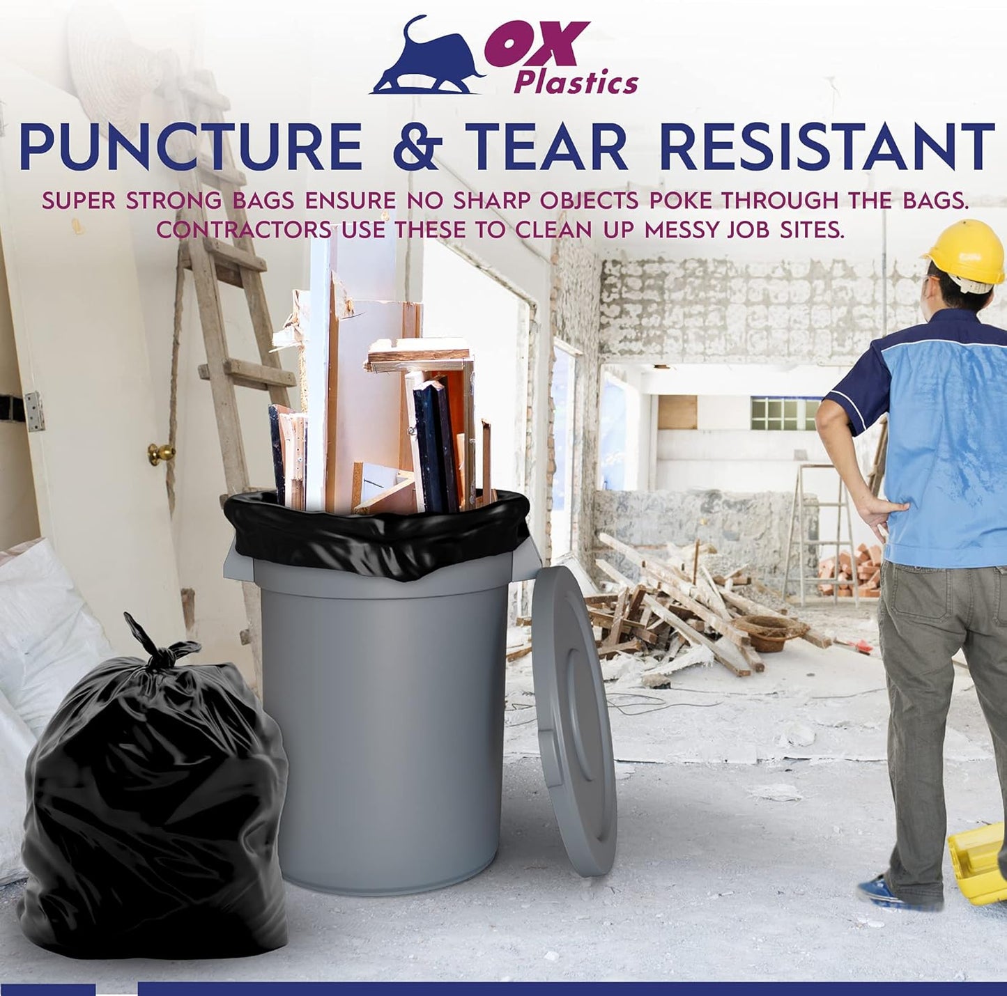 55 Gallon 4mil Trash Can Liners Bags - (35 Count) Capacity & Thick Extra Heavy Duty Strength - Large Garbage, Leak-Proof & Durable, House & Commercial Use Bags - Black