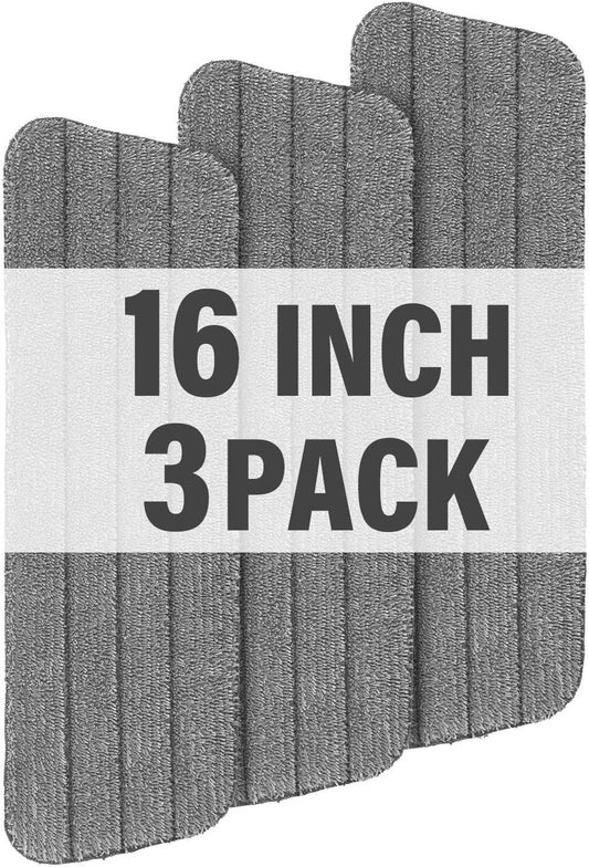 16.5 inch Mop Pads Refills, 3 Pack Microfiber Reusable Replacement Mop Pads Flat Replacements Heads for Wet Or Dry Floor Cleaning and Scrubbing, Grey Cloth