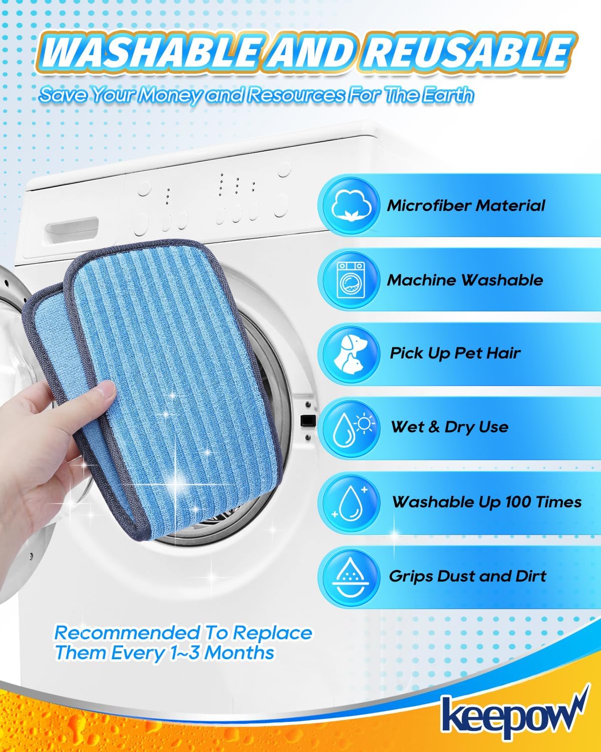 KEEPOW Steamer Microfiber Pad Compatible with Wagner 905e, 915e and 925e, Reusable Microfiber Cleaning Replacement Pads for Multi-Surface Floor Cleaning for Powerful, 2 Pack (Mop is Not Included)