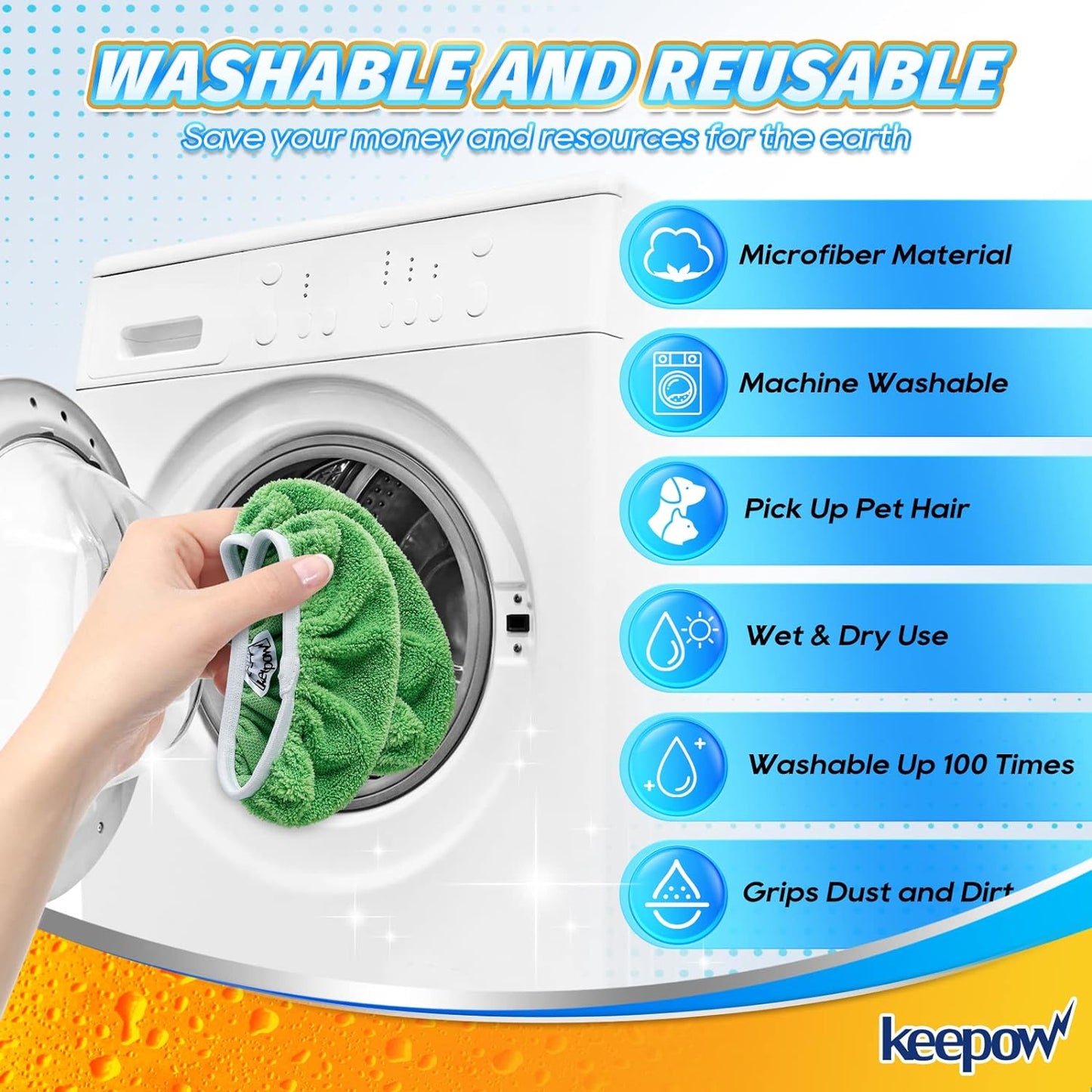 KEEPOW Reusable Wet Pads Refills Compatible with Swiffer Sweeper Mop, Dry Sweeping Cloths, Microfiber Wet Mopping Cloths for Hardwood Floor Cleaning, 4 Pack (Mop is Not Included)