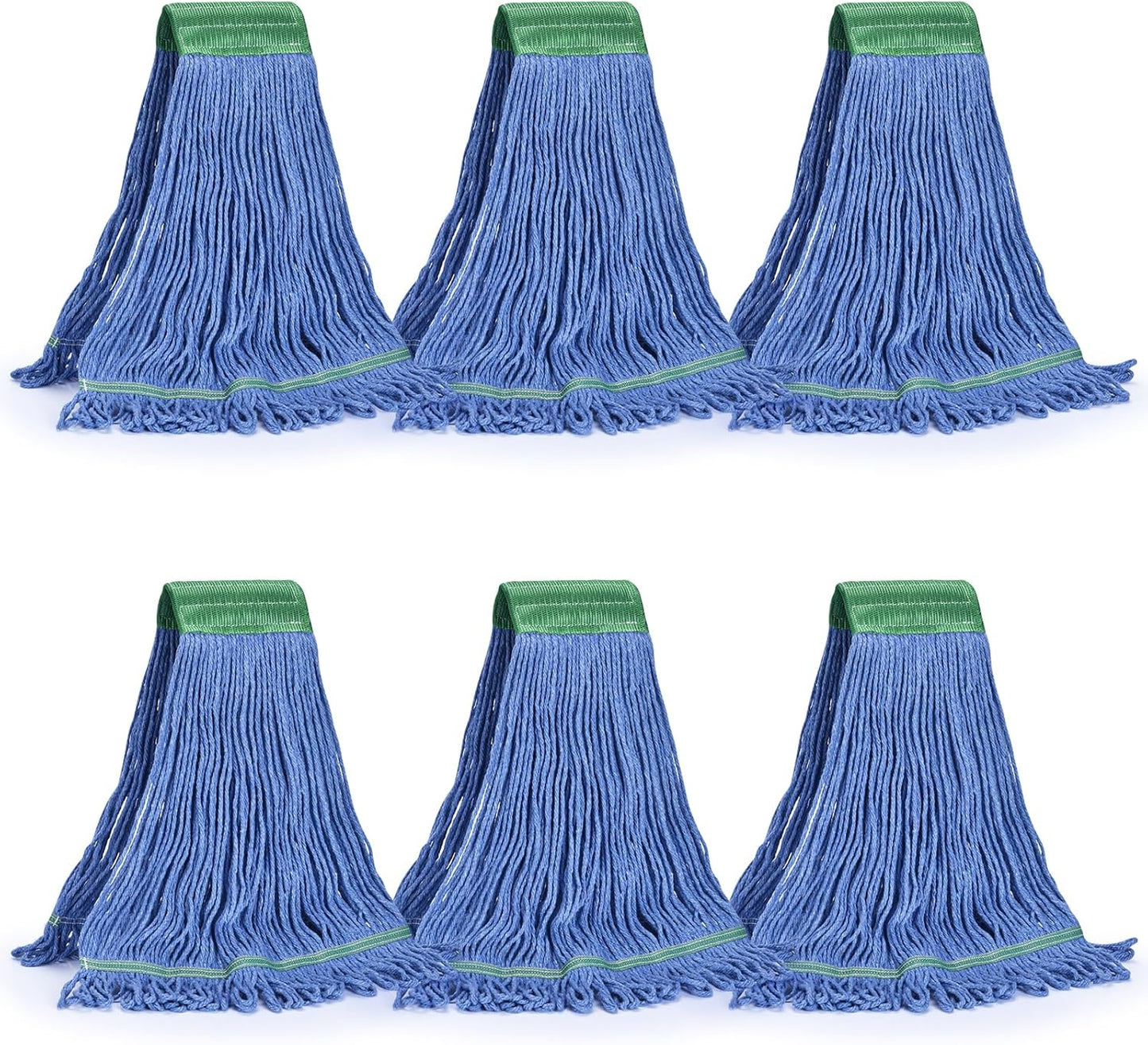 Matthew Cleaning Commercial Mop Head Replacement, 5 Inch Wide Headband, Looped End Cotton Blend String Wet Mops for Floor Cleaning, 28 oz Extra Large, 6-Pack Blue
